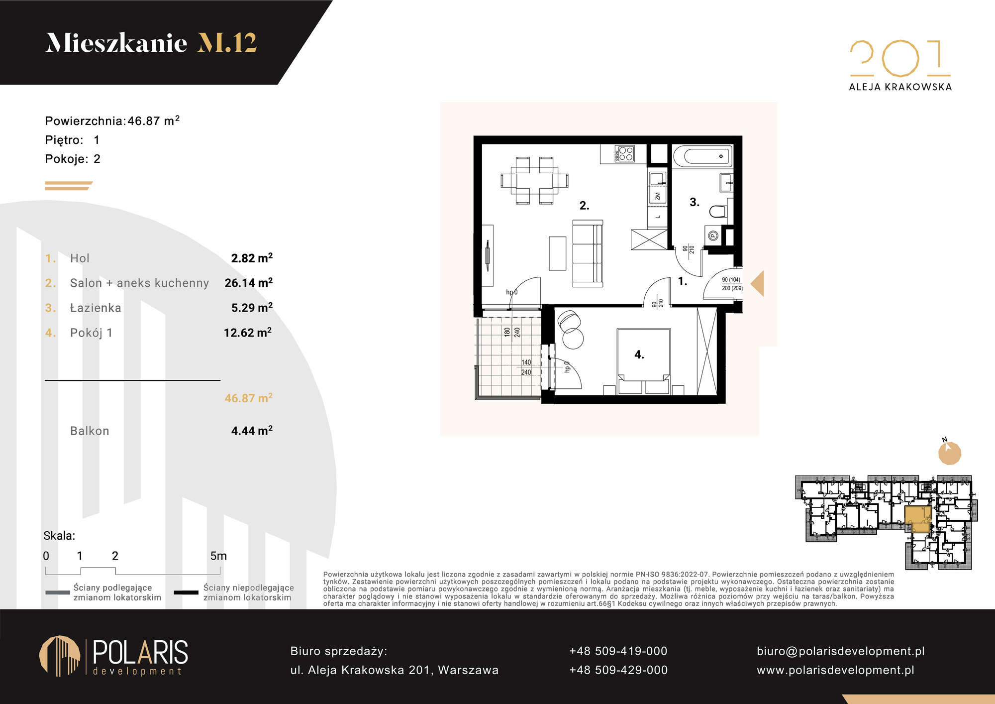 Mieszkanie 46,87 m², piętro 1, oferta nr M12, Aleja Krakowska 201, Warszawa, Włochy, Raków, al. Krakowska 201-idx