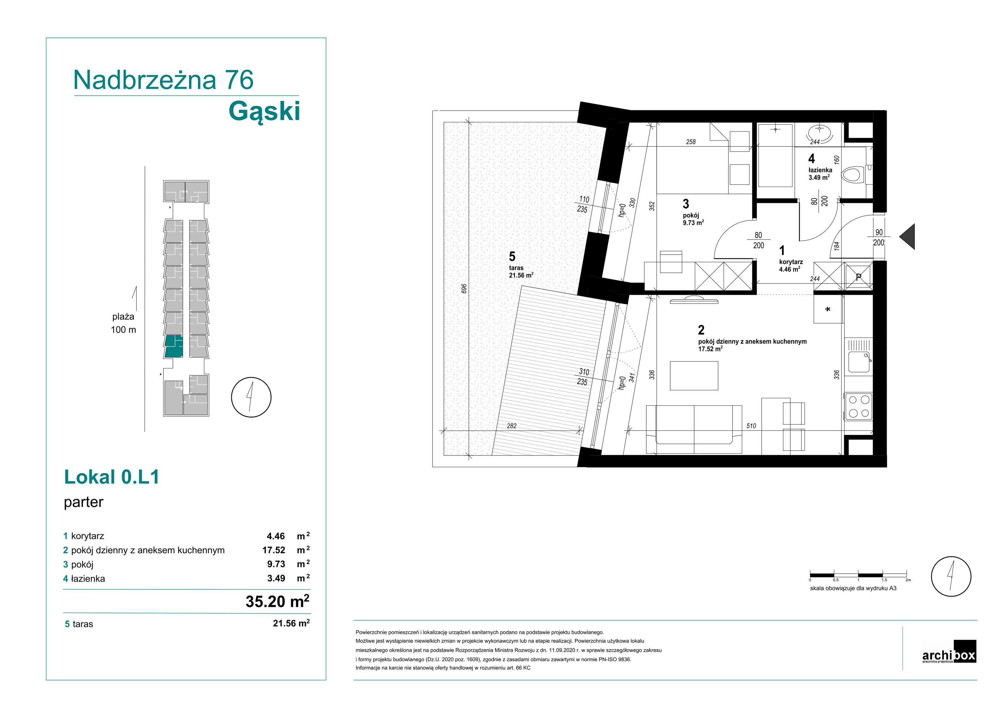 Mieszkanie 35,17 m², parter, oferta nr 0.1., Goose Bay, Gąski, ul. Nadbrzeżna 76-idx