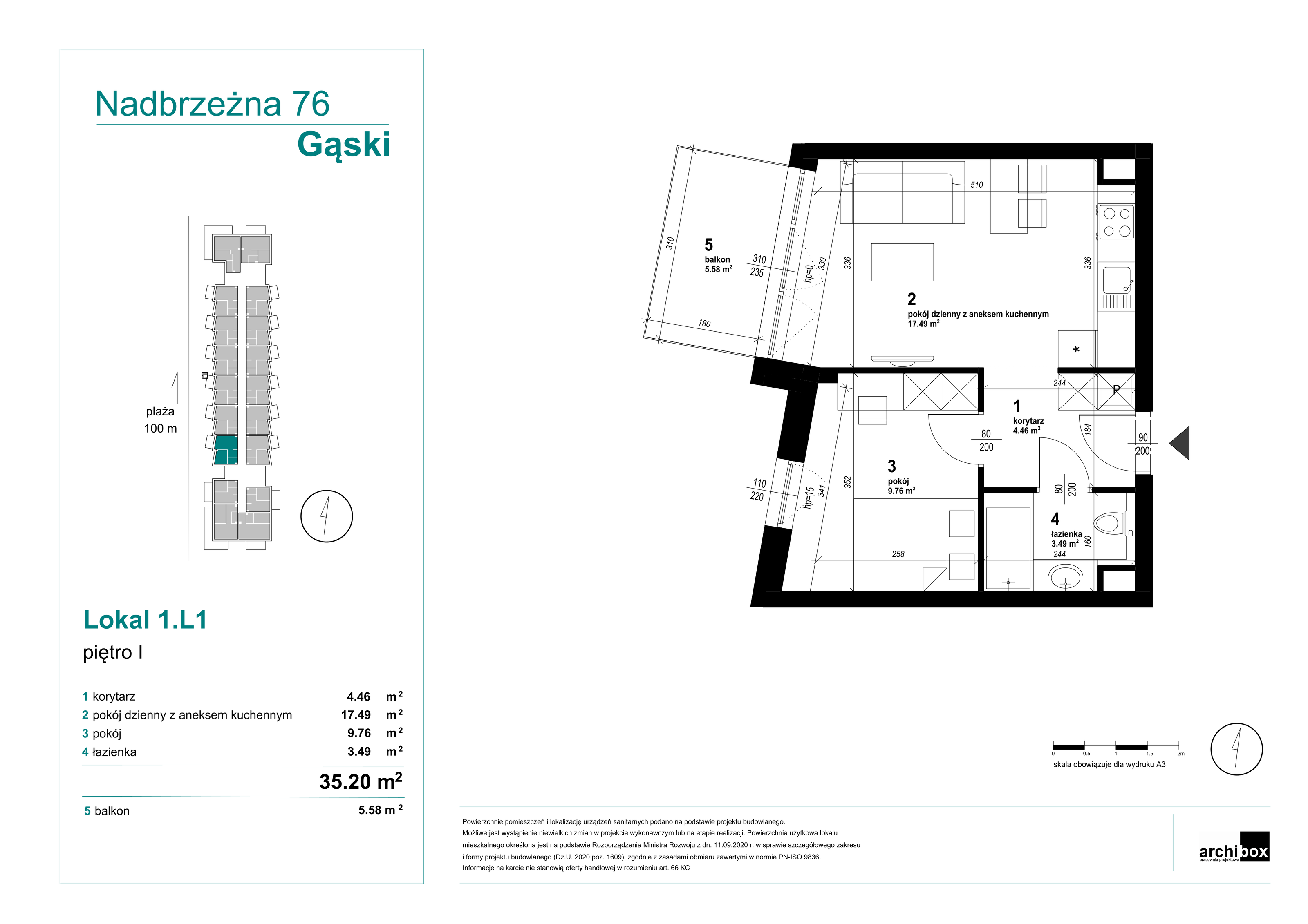 Mieszkanie 35,17 m², piętro 1, oferta nr 1.1., Goose Bay, Gąski, ul. Nadbrzeżna 76-idx