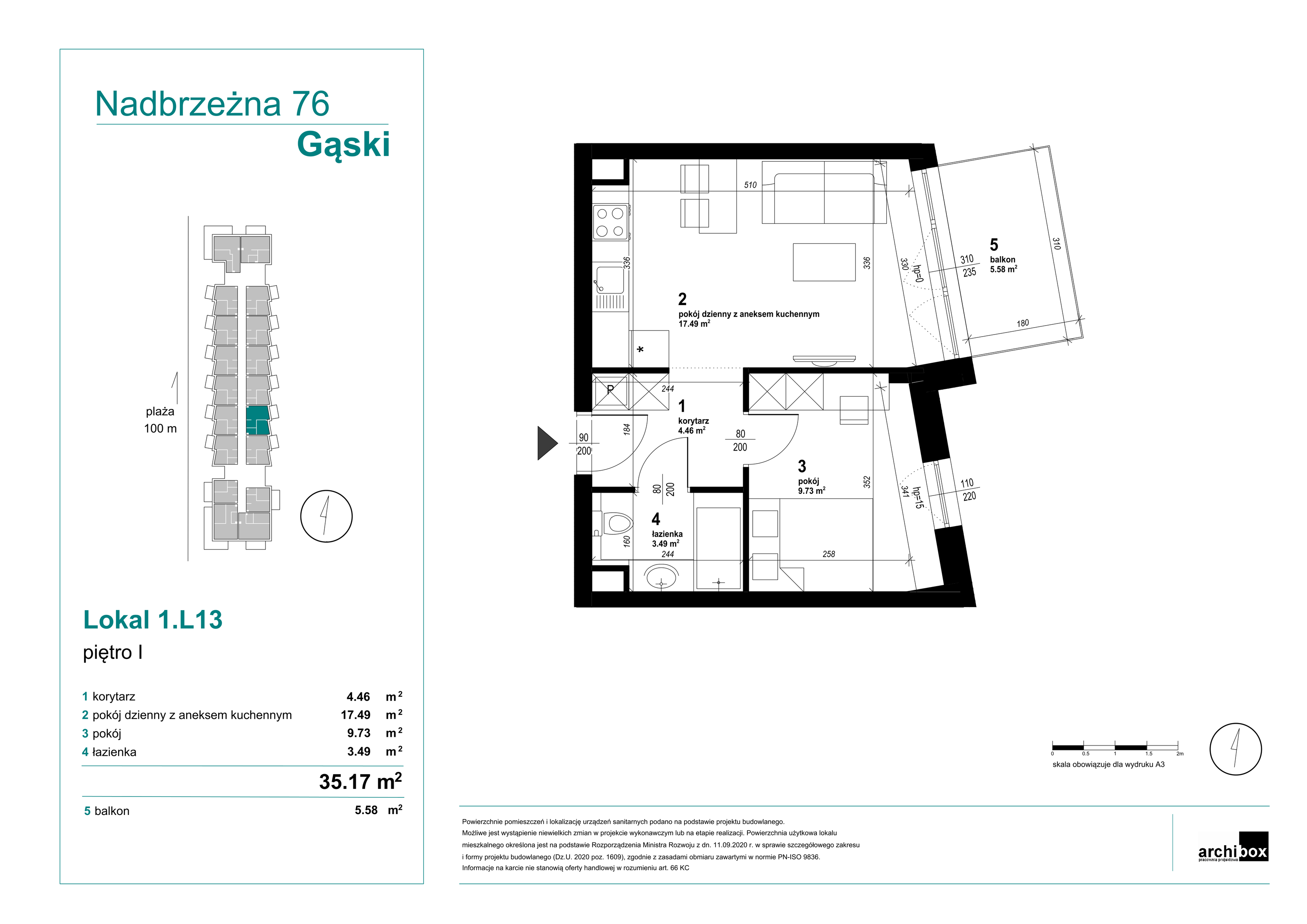 Mieszkanie 35,17 m², piętro 1, oferta nr 1.13., Goose Bay, Gąski, ul. Nadbrzeżna 76-idx