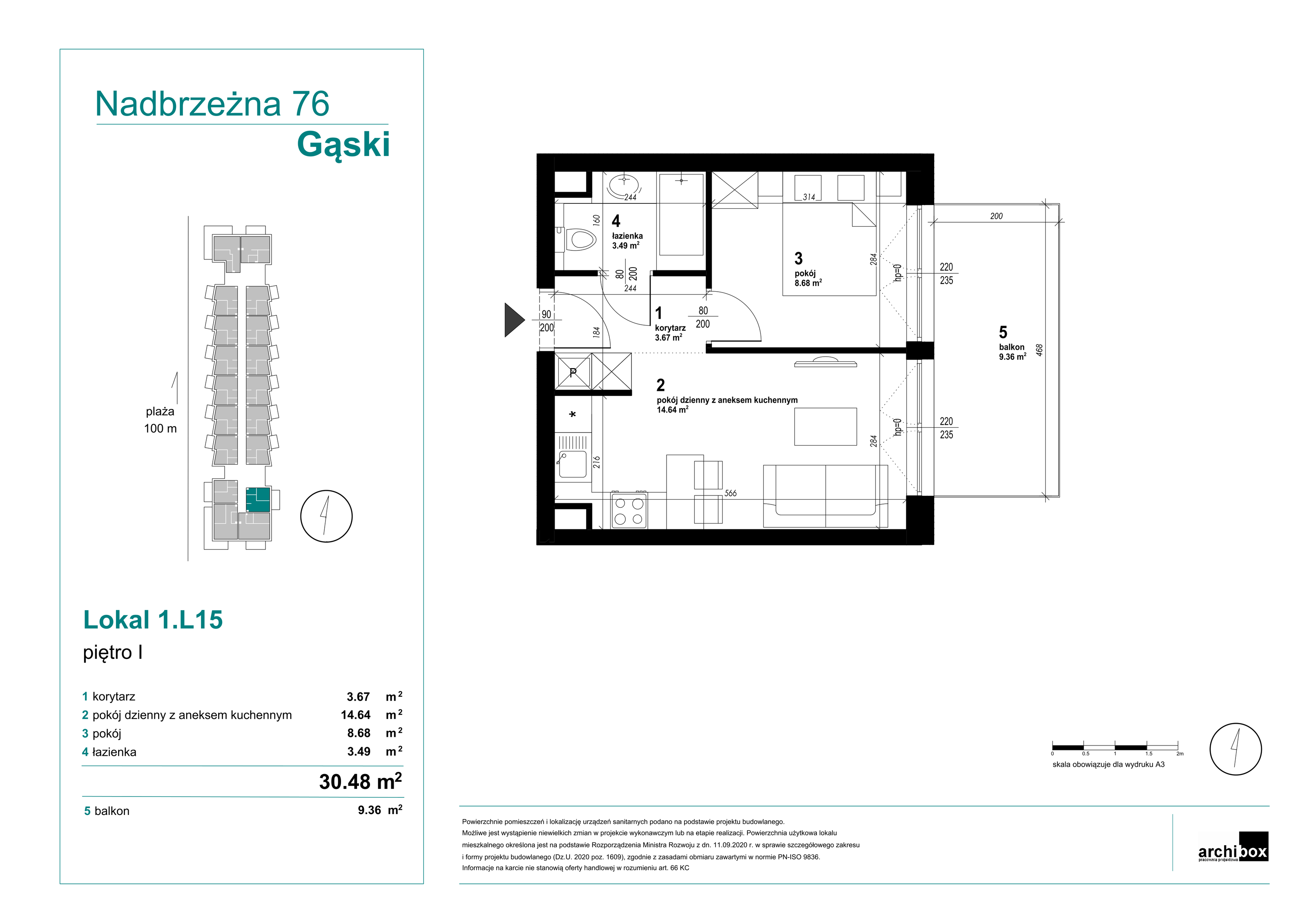 Mieszkanie 30,46 m², piętro 1, oferta nr 1.15., Goose Bay, Gąski, ul. Nadbrzeżna 76-idx