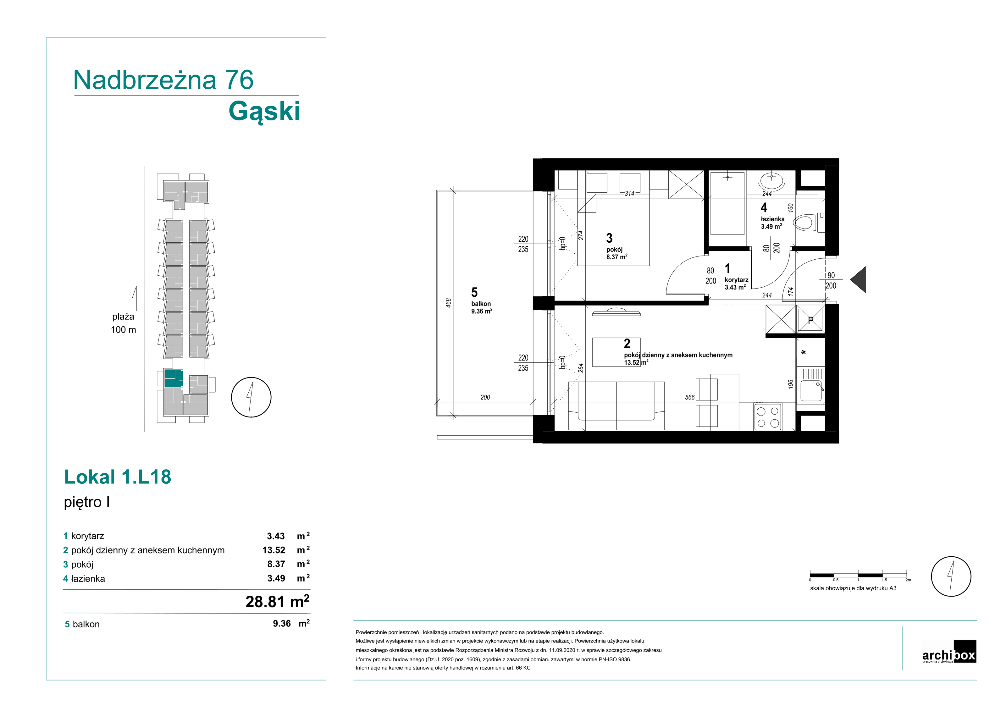 Mieszkanie 28,81 m², piętro 1, oferta nr 1.18., Goose Bay, Gąski, ul. Nadbrzeżna 76-idx