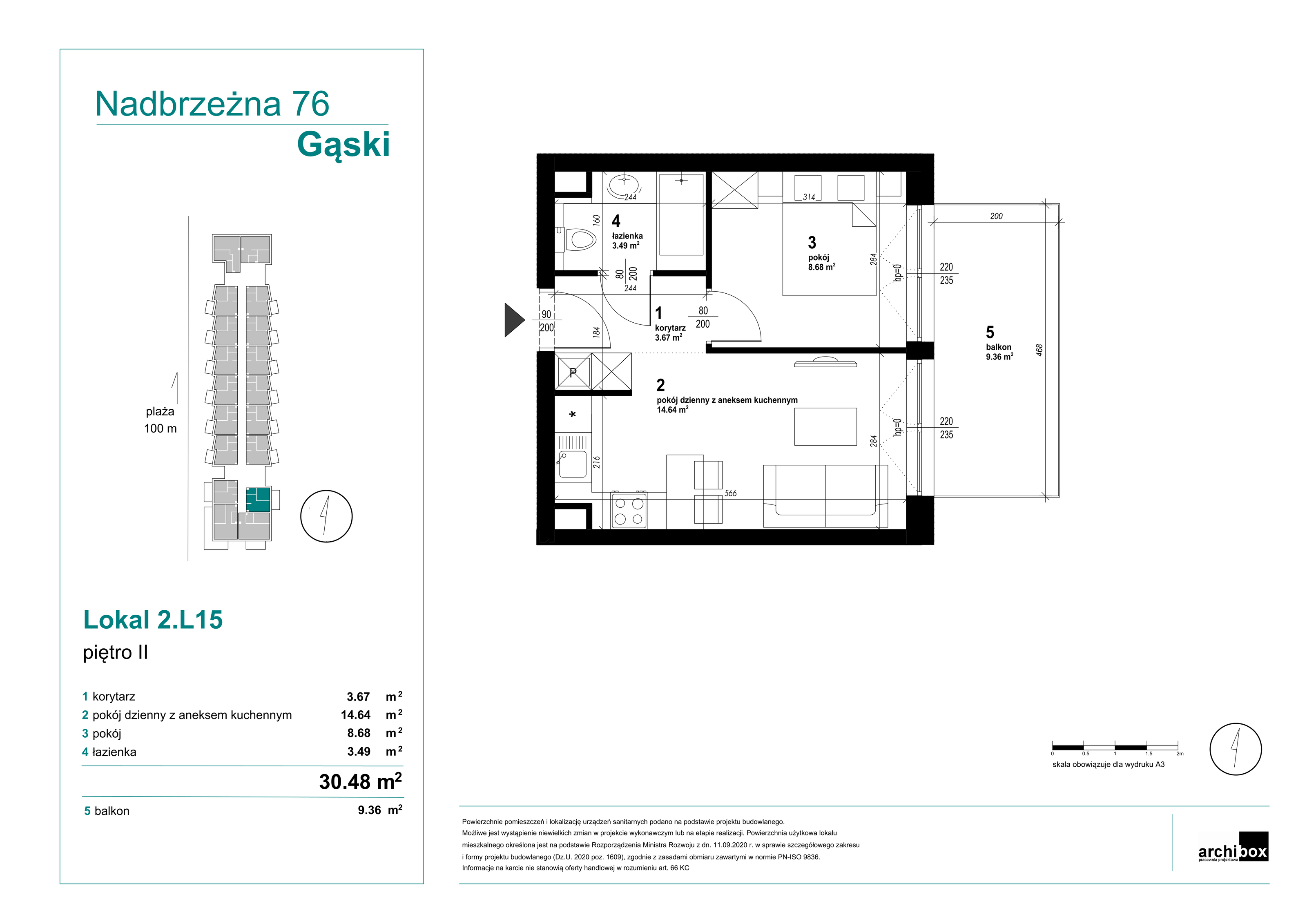 Mieszkanie 30,46 m², piętro 2, oferta nr 2.15., Goose Bay, Gąski, ul. Nadbrzeżna 76-idx