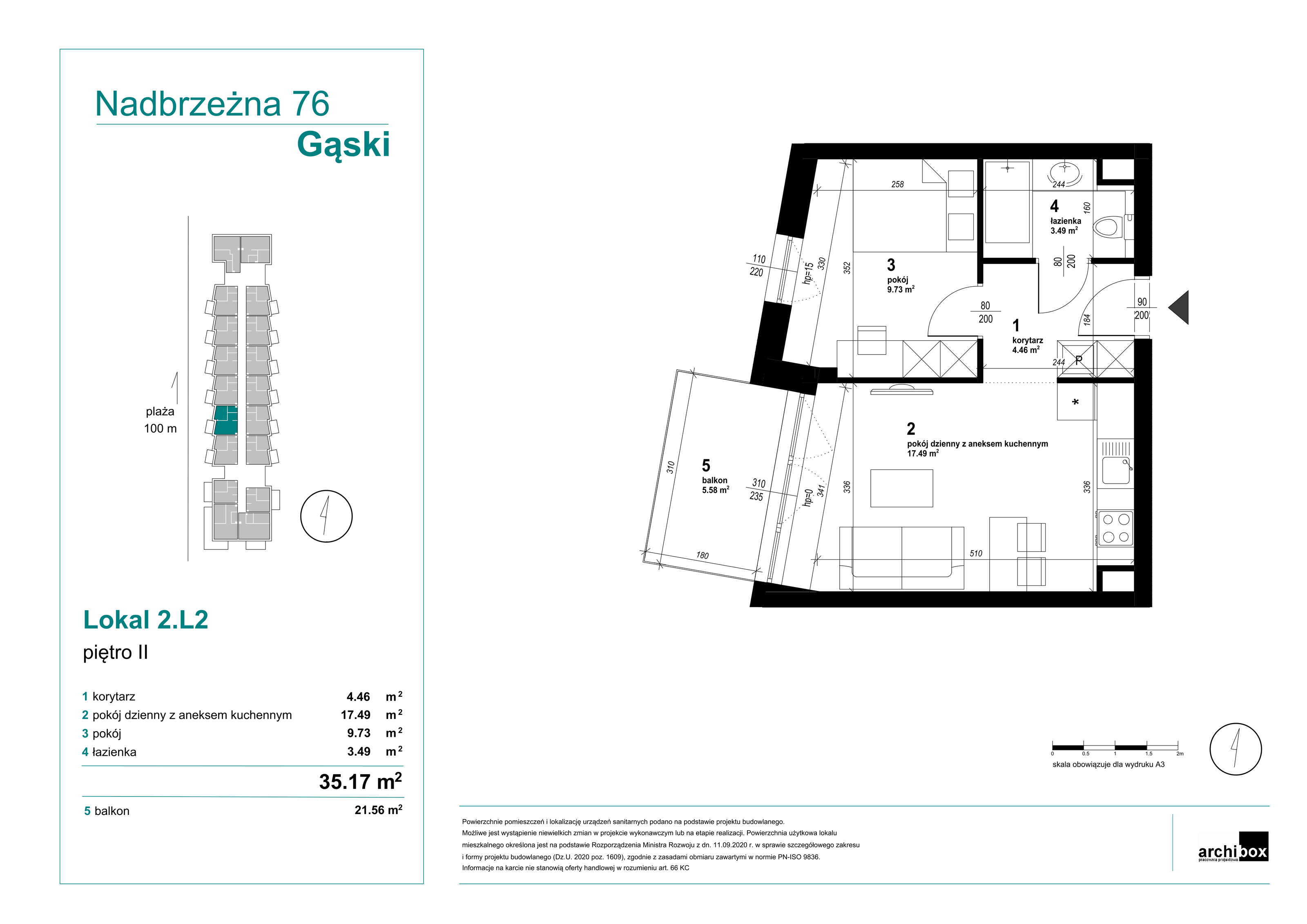 Mieszkanie 35,17 m², piętro 2, oferta nr 2.2., Goose Bay, Gąski, ul. Nadbrzeżna 76-idx