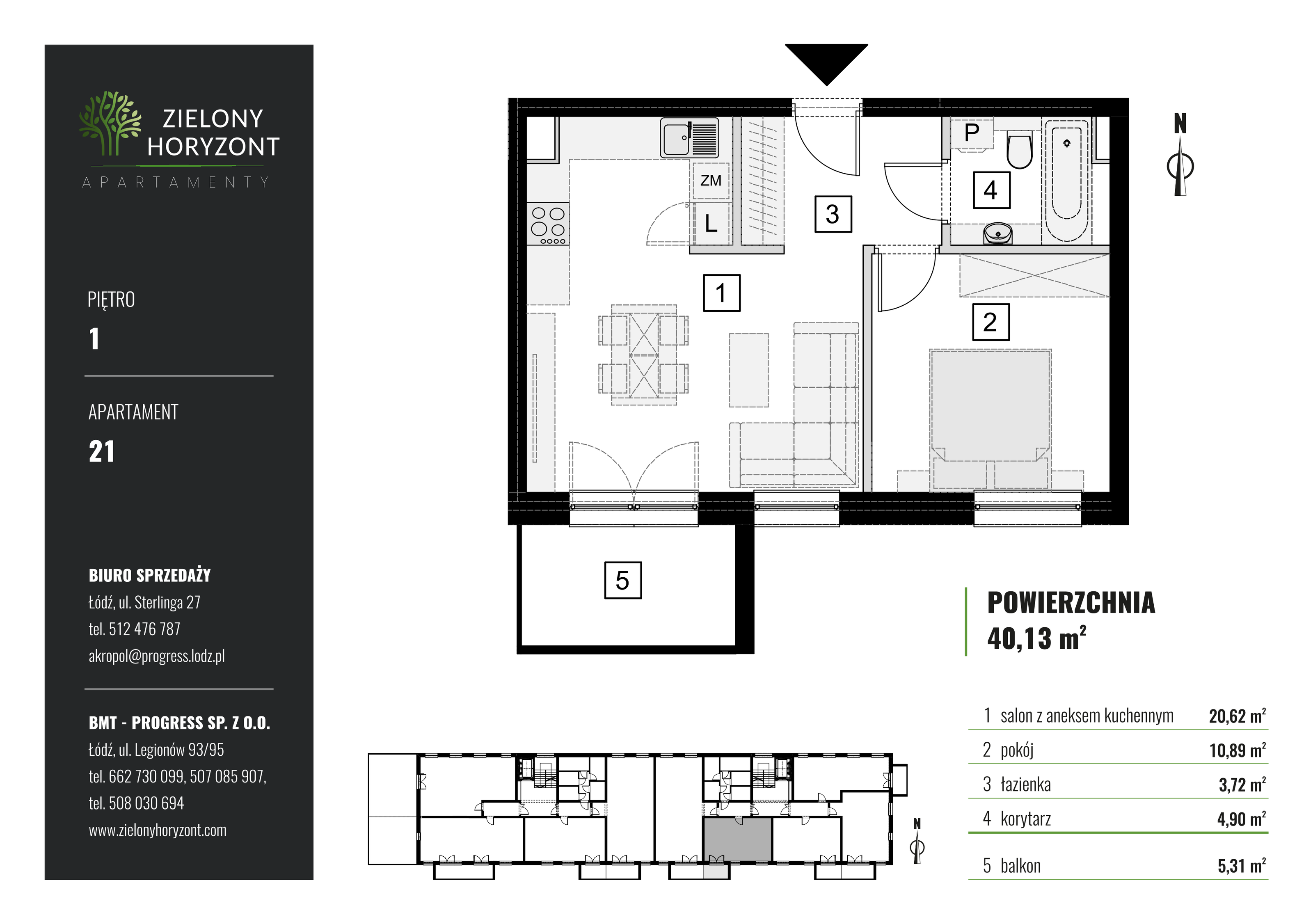 Mieszkanie 40,13 m², piętro 1, oferta nr 1_M_21, Zielony Horyzont Apartamenty, Łódź, Widzew, ul. Jędrowizna-idx