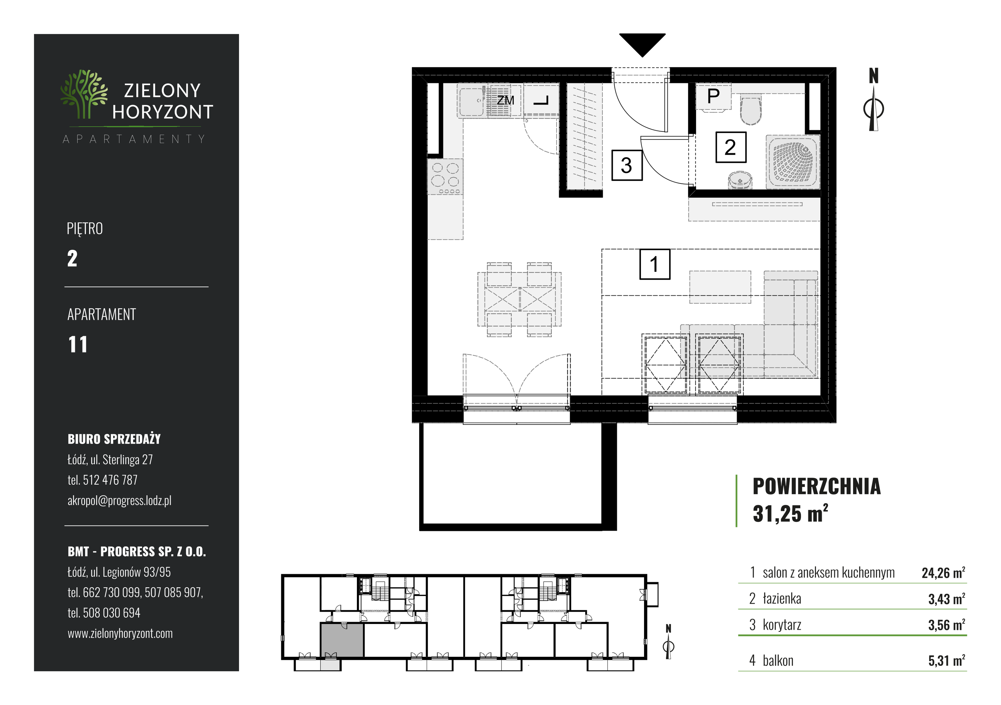 Mieszkanie 31,25 m², piętro 2, oferta nr M_11, Zielony Horyzont Apartamenty, Łódź, Widzew, ul. Jędrowizna-idx