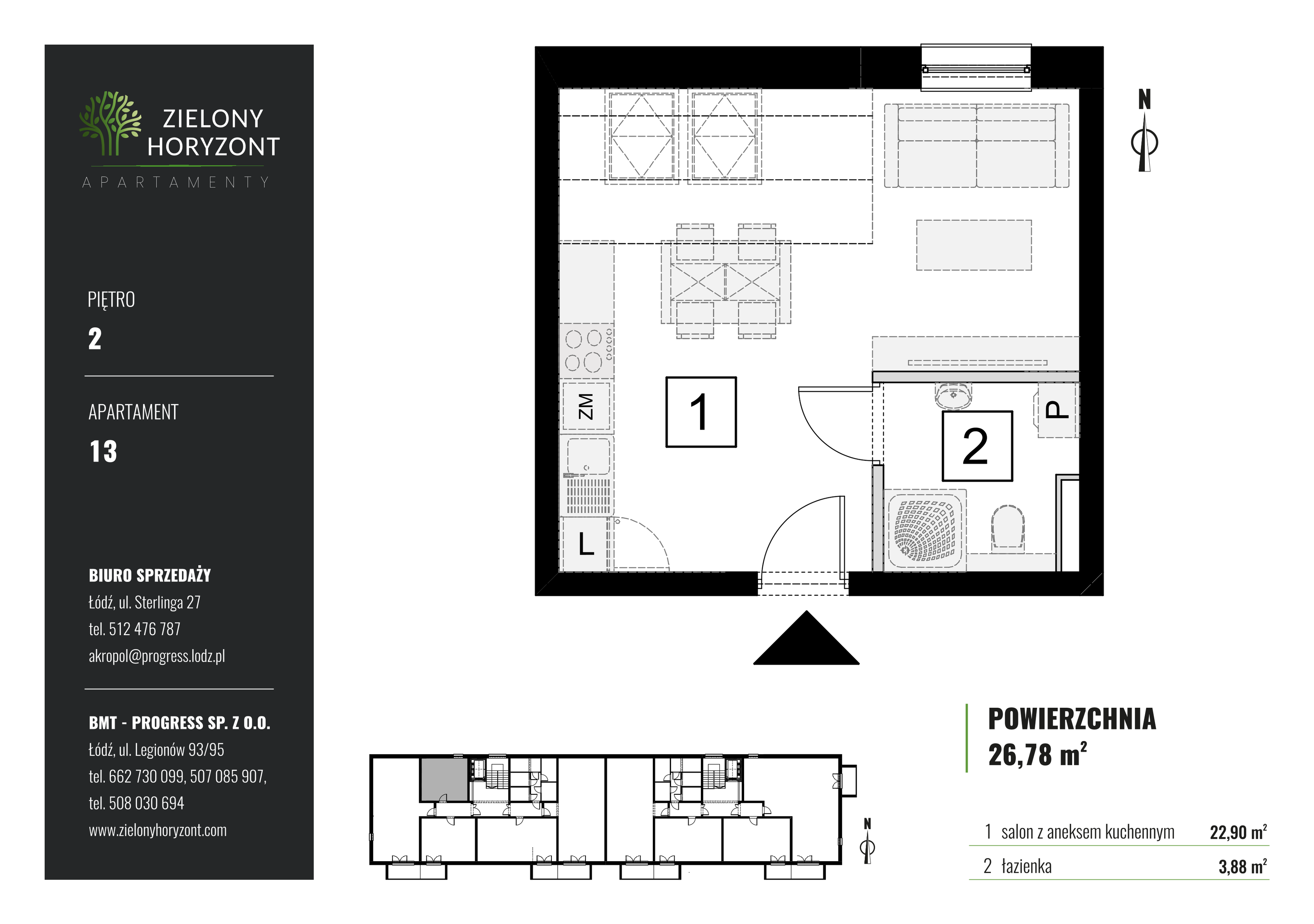 Mieszkanie 26,78 m², piętro 2, oferta nr M_13, Zielony Horyzont Apartamenty, Łódź, Widzew, ul. Jędrowizna-idx