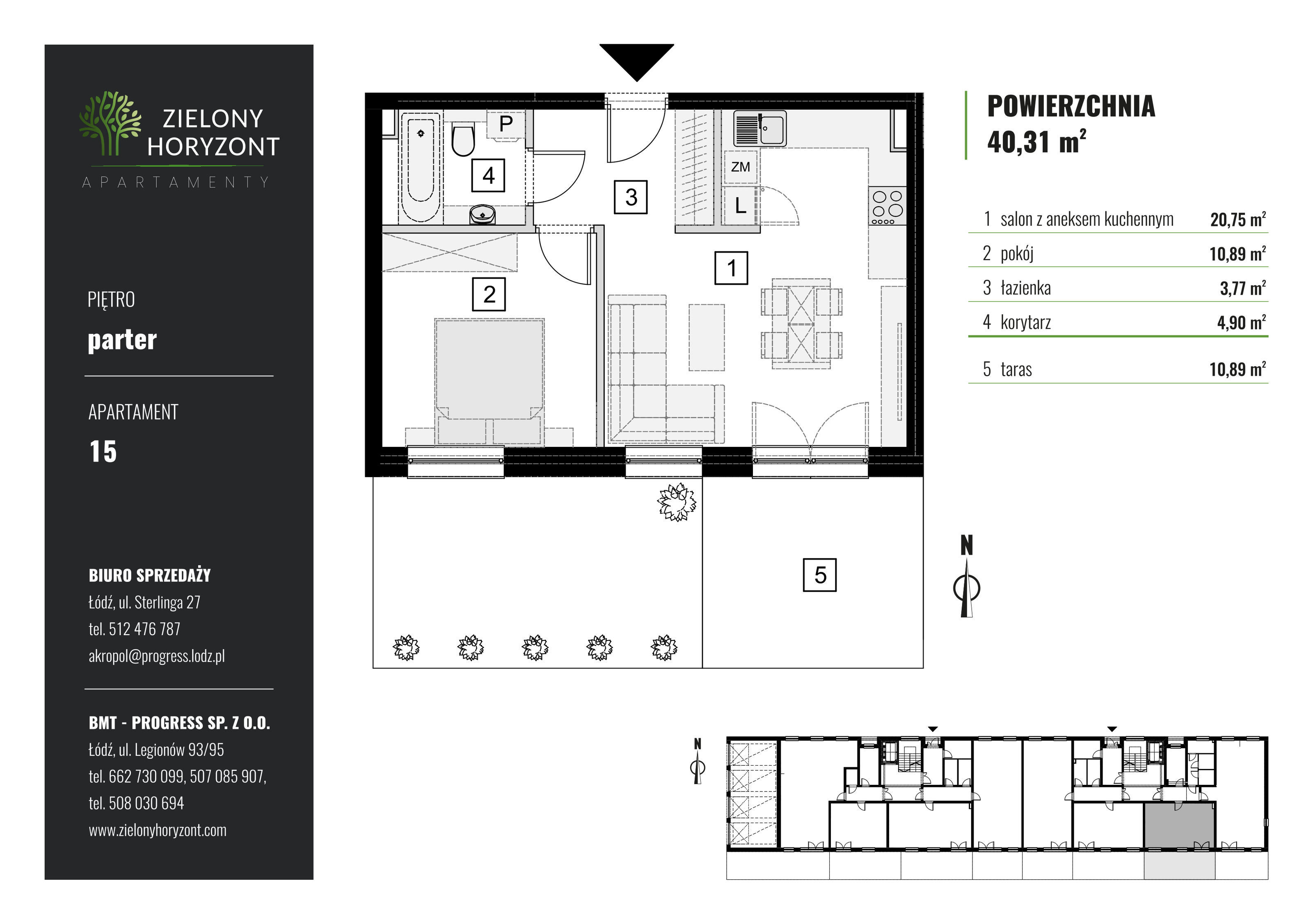 Mieszkanie 40,31 m², parter, oferta nr M_15, Zielony Horyzont Apartamenty, Łódź, Widzew, ul. Jędrowizna-idx