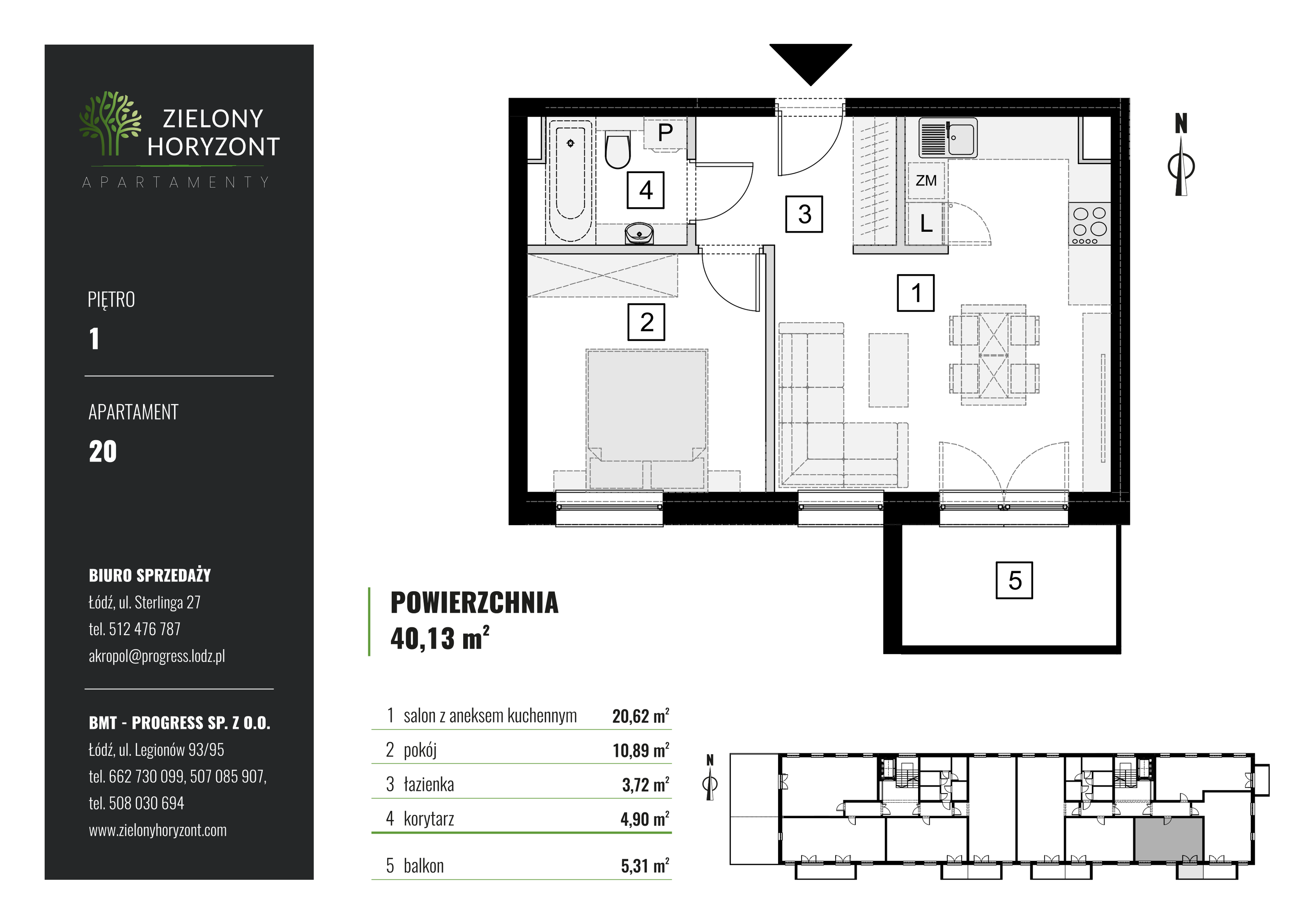 Mieszkanie 40,13 m², piętro 1, oferta nr M_20, Zielony Horyzont Apartamenty, Łódź, Widzew, ul. Jędrowizna-idx