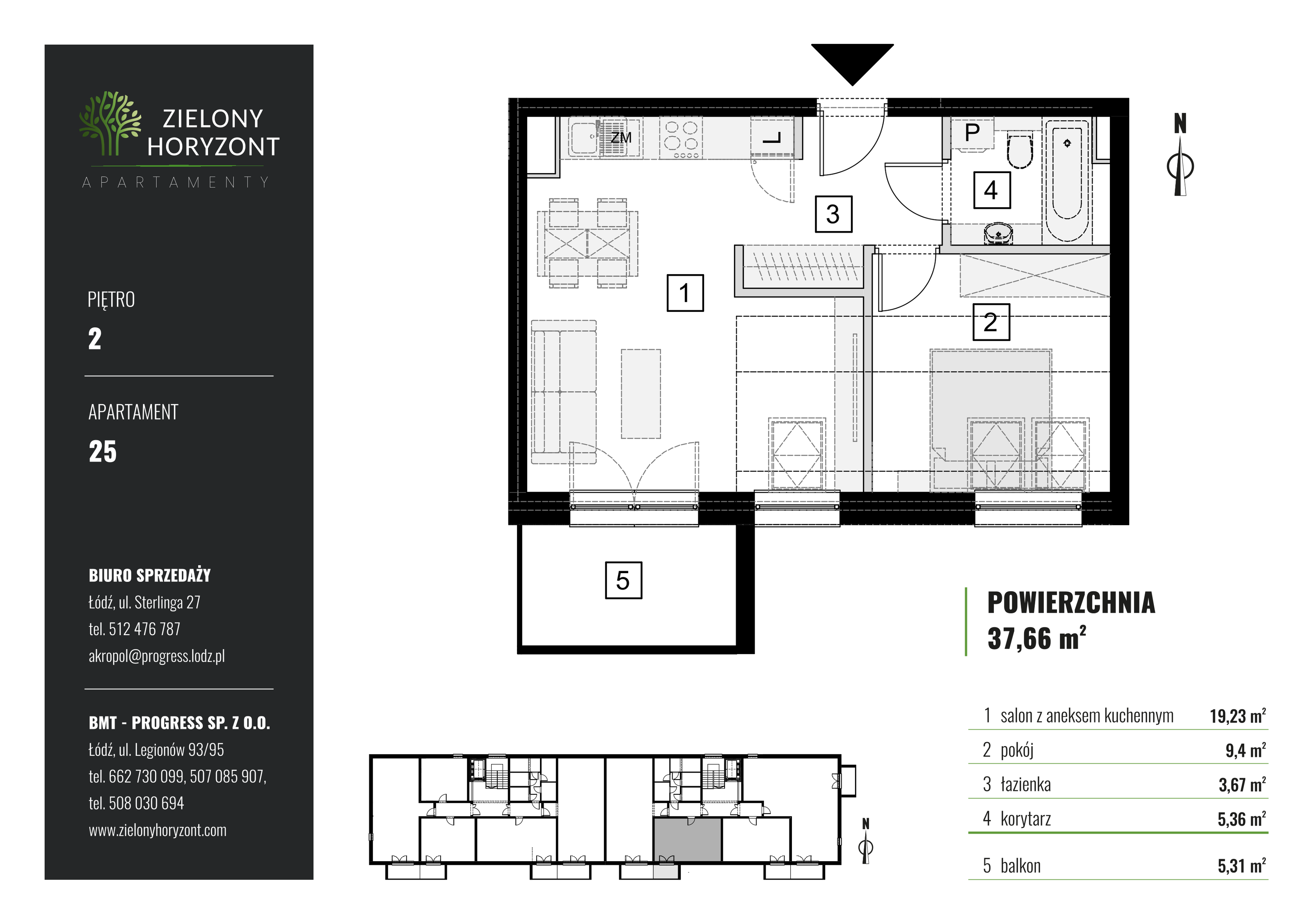 Mieszkanie 37,66 m², piętro 2, oferta nr M_25, Zielony Horyzont Apartamenty, Łódź, Widzew, ul. Jędrowizna-idx