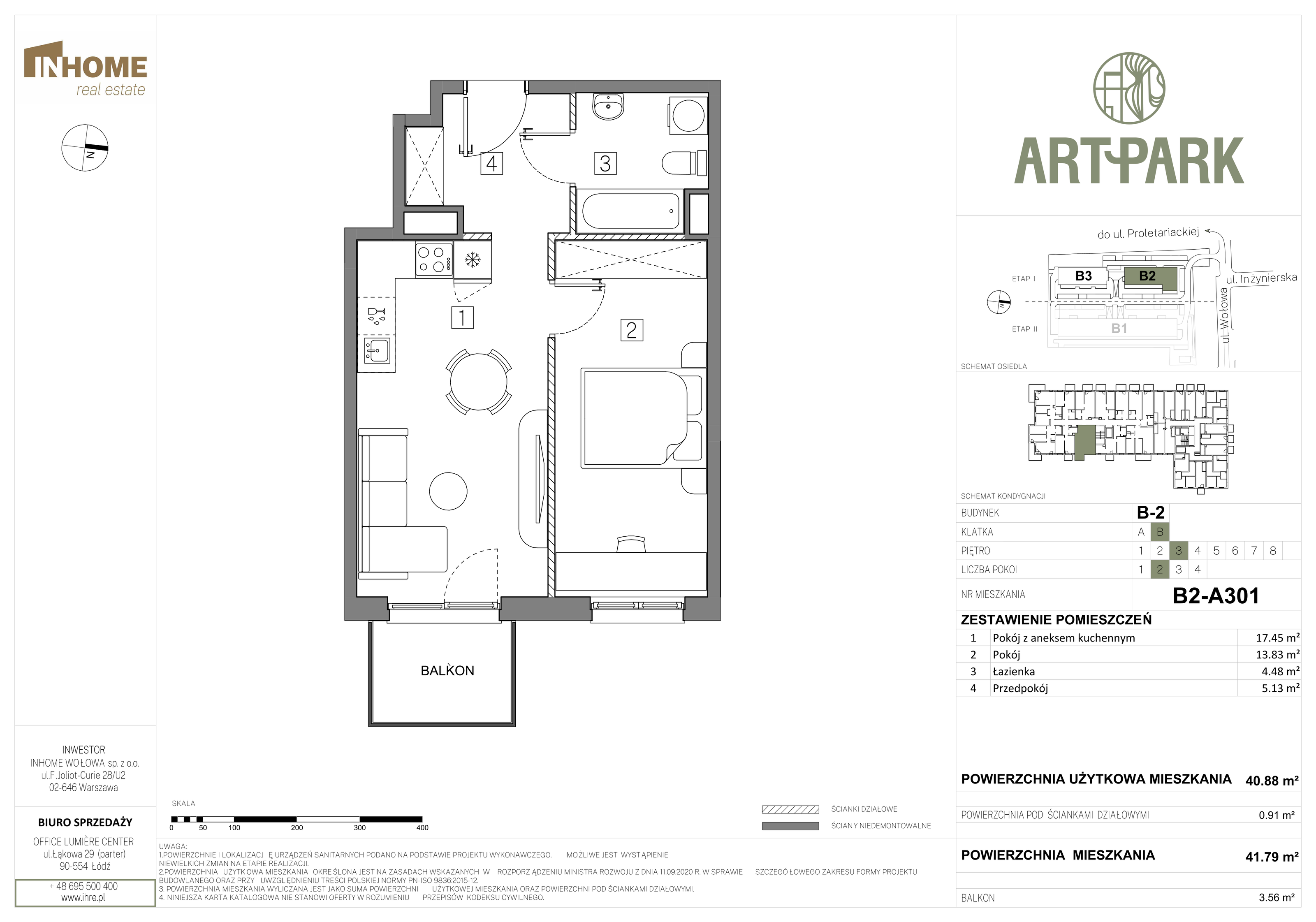 Mieszkanie 41,79 m², piętro 3, oferta nr B2/A301, ArtPark, Łódź, Polesie, ul. Wołowa-idx