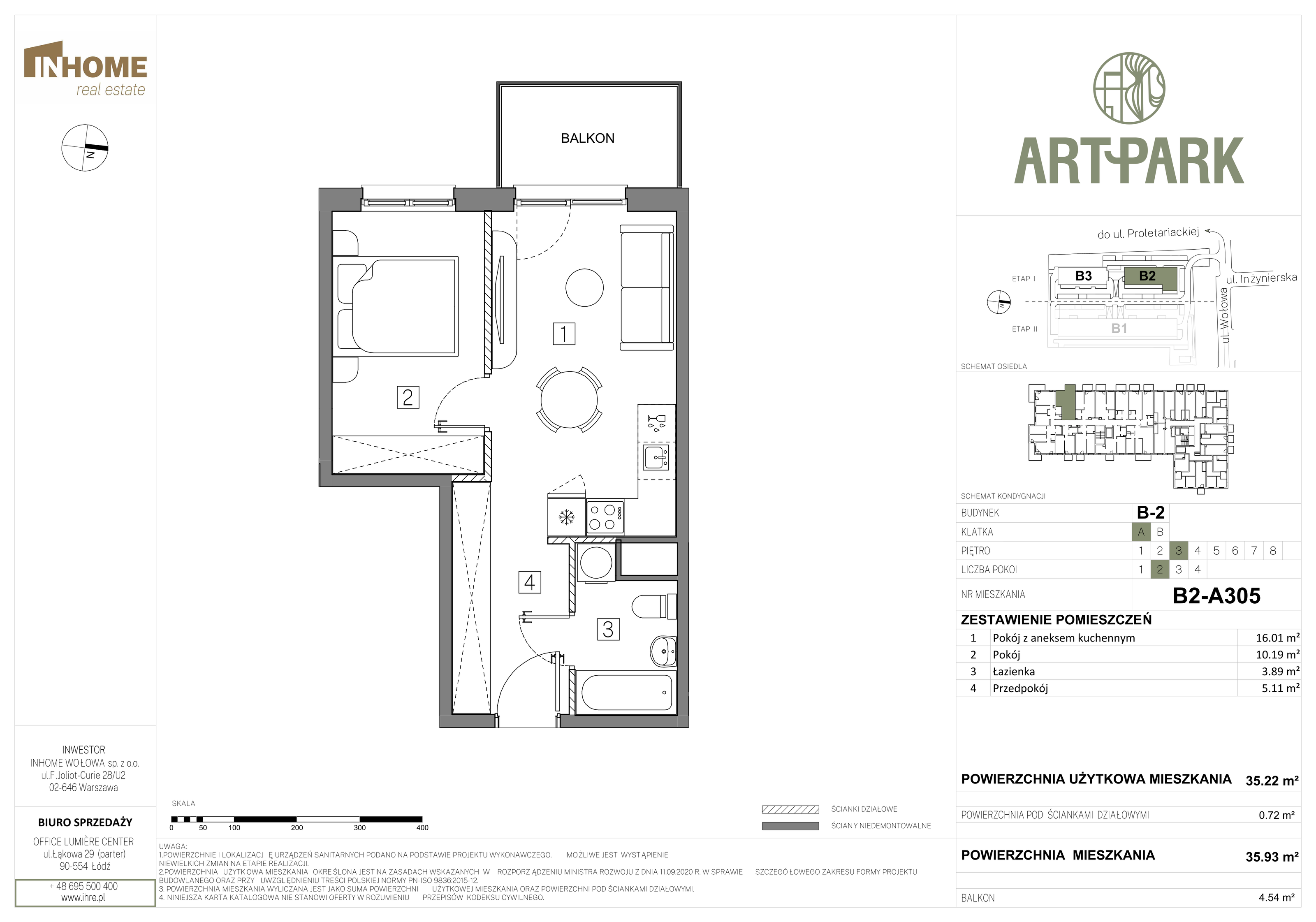 Mieszkanie 35,93 m², piętro 3, oferta nr B2/A305, ArtPark, Łódź, Polesie, ul. Wołowa-idx