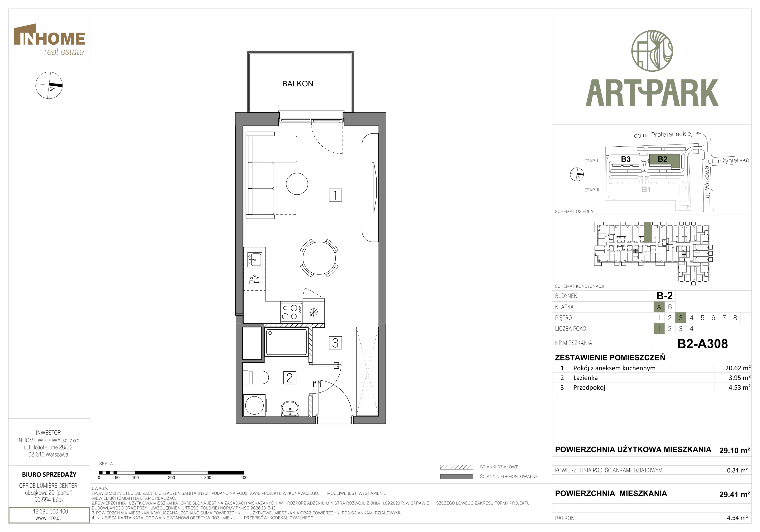 Mieszkanie 29,41 m², piętro 3, oferta nr B2/A308, ArtPark, Łódź, Polesie, ul. Wołowa-idx