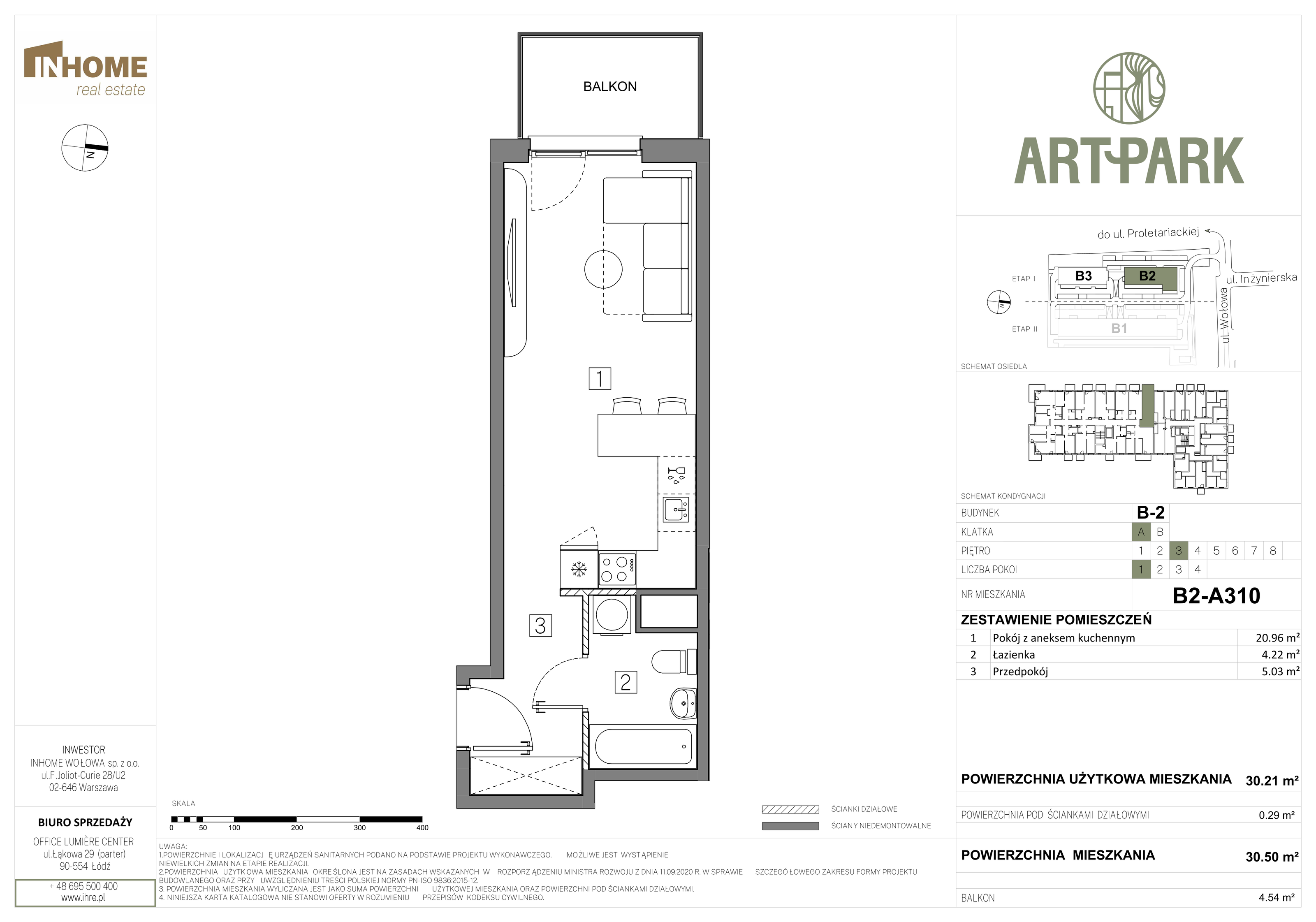 Mieszkanie 30,50 m², piętro 3, oferta nr B2/A310, ArtPark, Łódź, Polesie, ul. Wołowa-idx