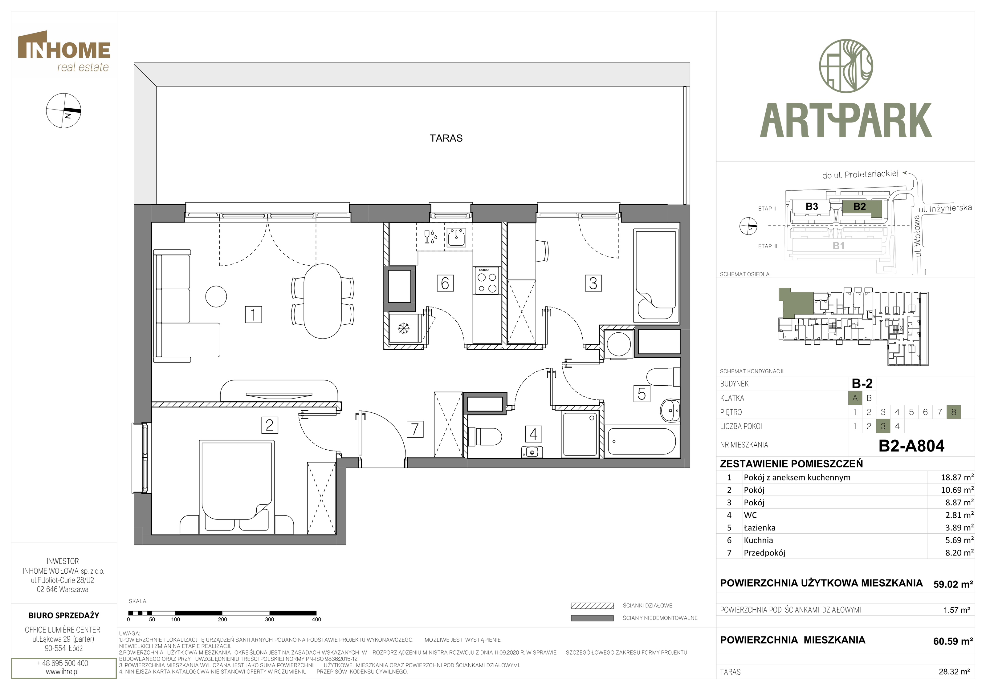 Mieszkanie 60,59 m², piętro 8, oferta nr B2/A804, ArtPark, Łódź, Polesie, ul. Wołowa-idx