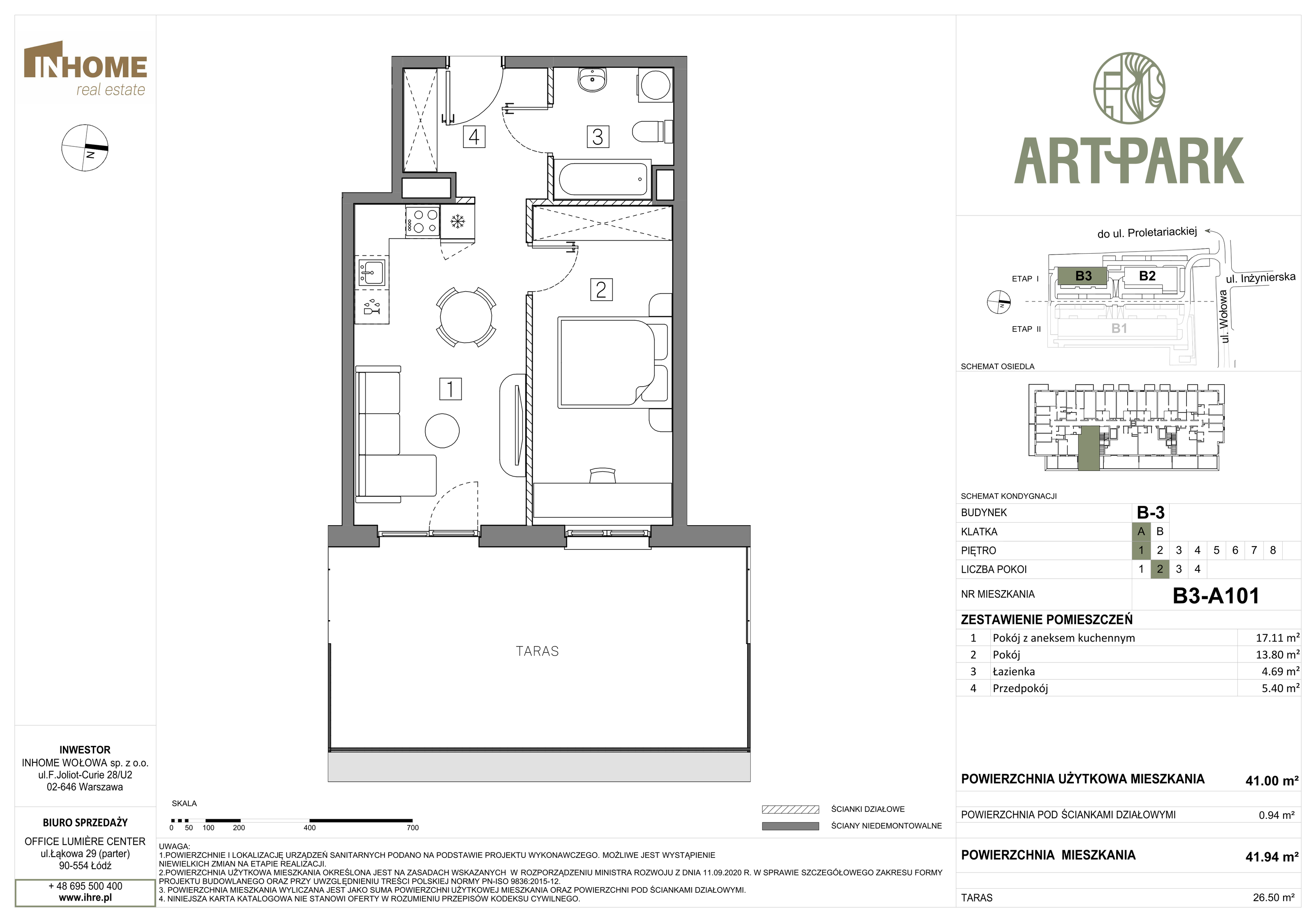 Mieszkanie 41,94 m², piętro 1, oferta nr B3/A101, ArtPark, Łódź, Polesie, ul. Wołowa-idx