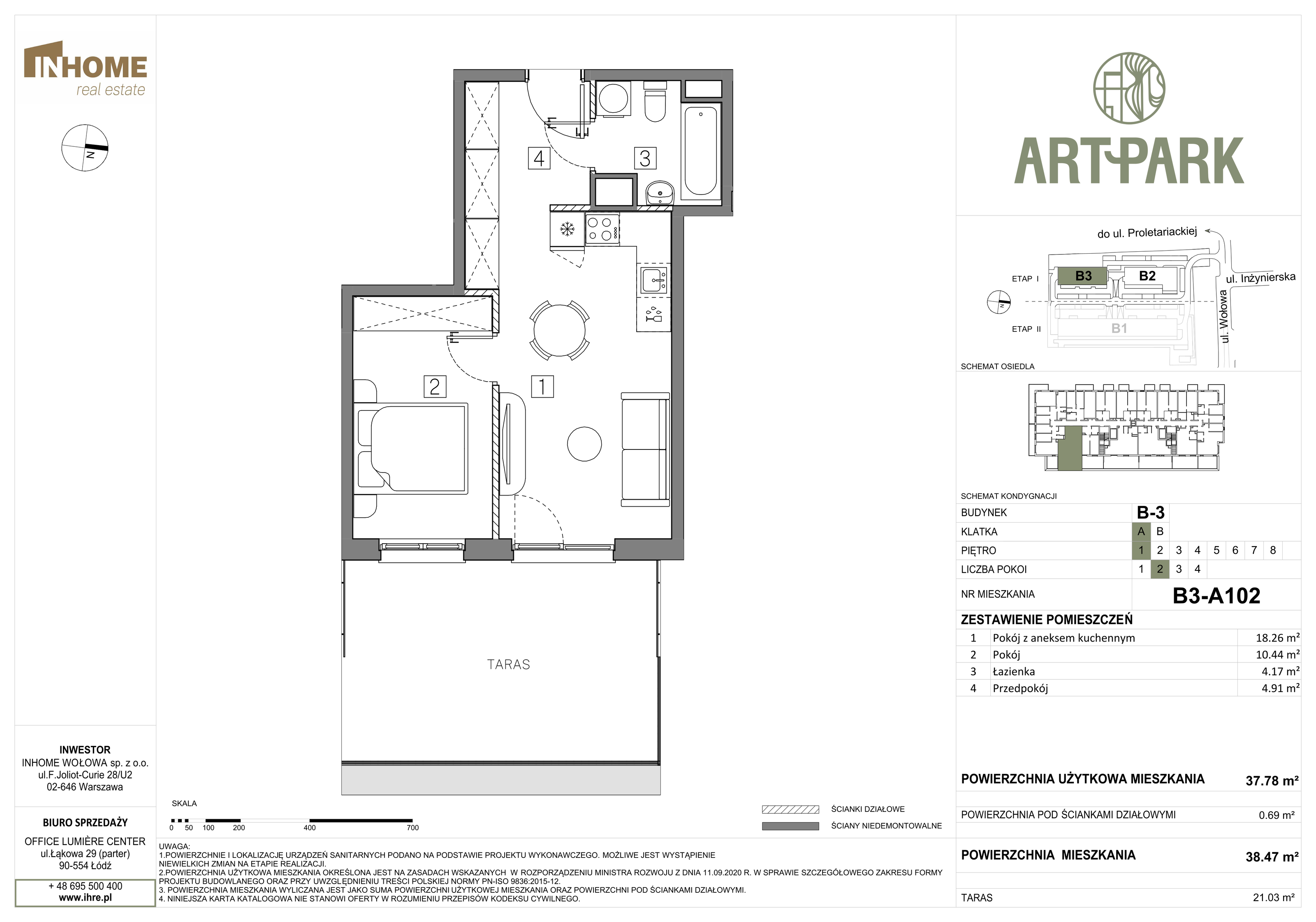 Mieszkanie 38,47 m², piętro 1, oferta nr B3/A102, ArtPark, Łódź, Polesie, ul. Wołowa-idx