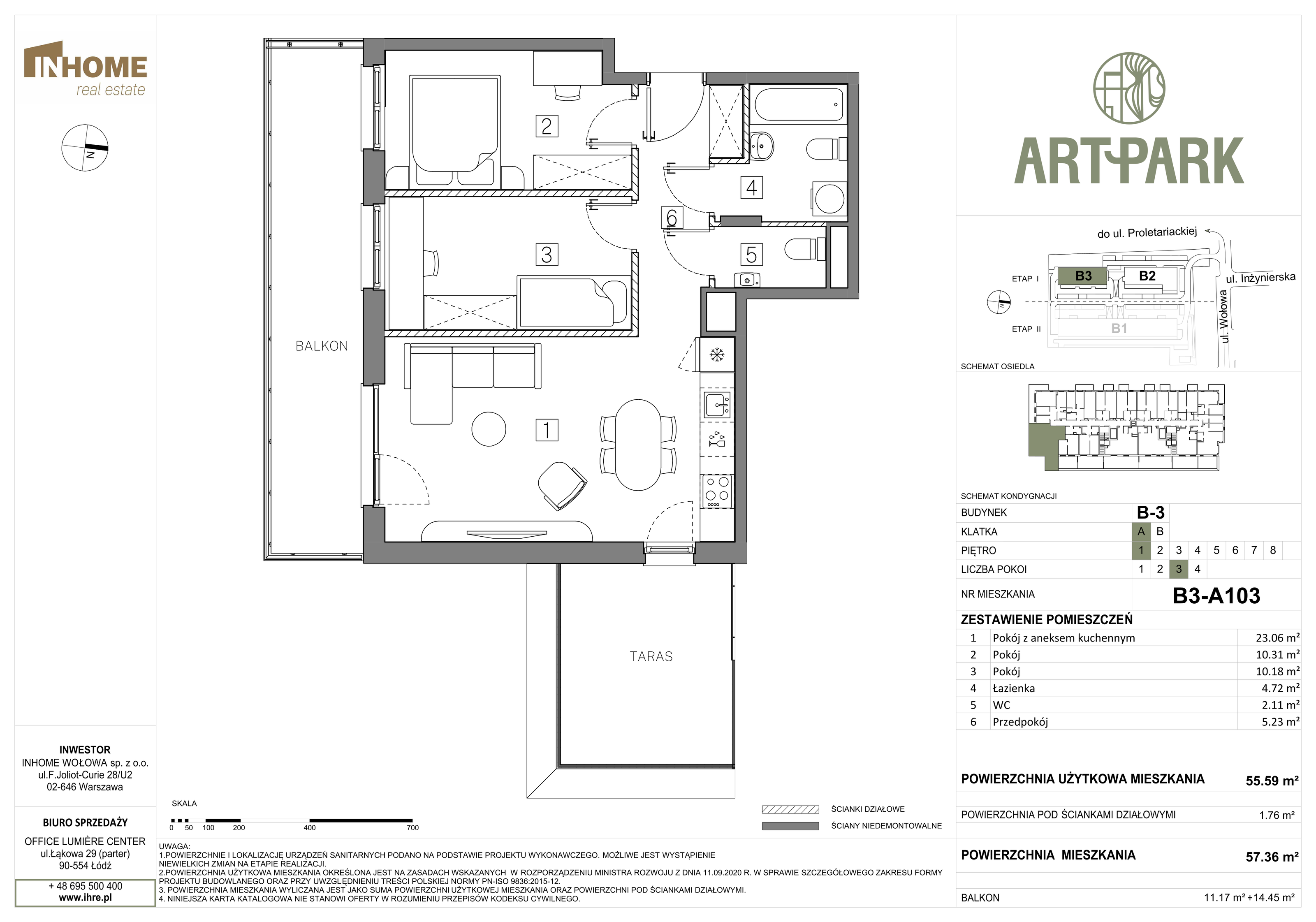 Mieszkanie 57,36 m², piętro 1, oferta nr B3/A103, ArtPark, Łódź, Polesie, ul. Wołowa-idx