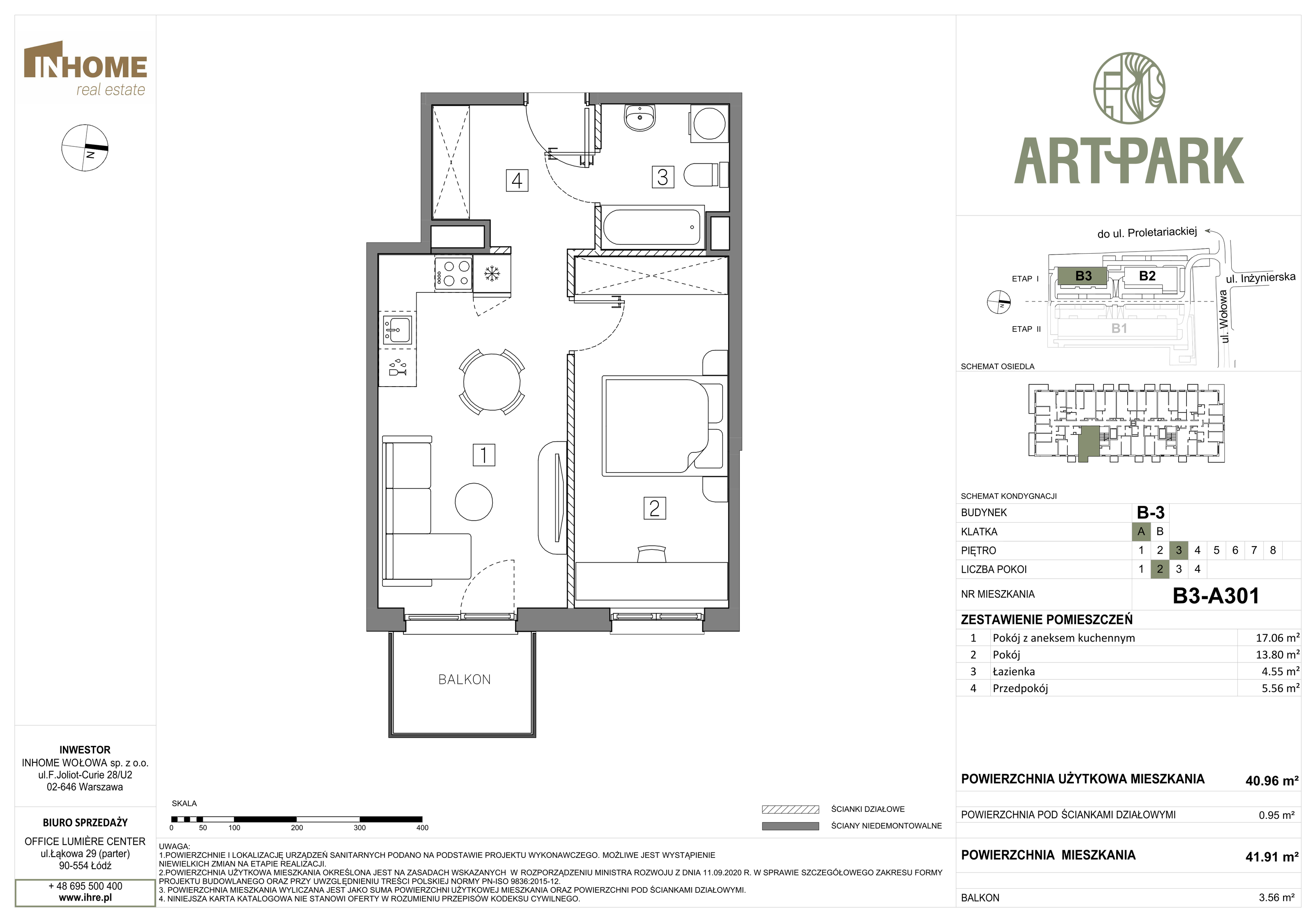 Mieszkanie 41,91 m², piętro 3, oferta nr B3/A301, ArtPark, Łódź, Polesie, ul. Wołowa-idx