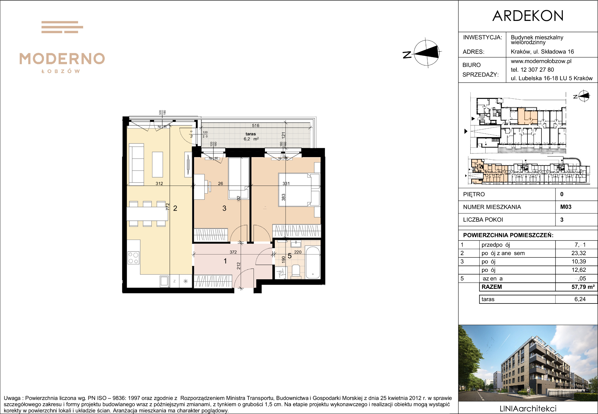 Mieszkanie 57,79 m², parter, oferta nr 3, Moderno Łobzów, Kraków, Krowodrza, ul. Składowa-idx