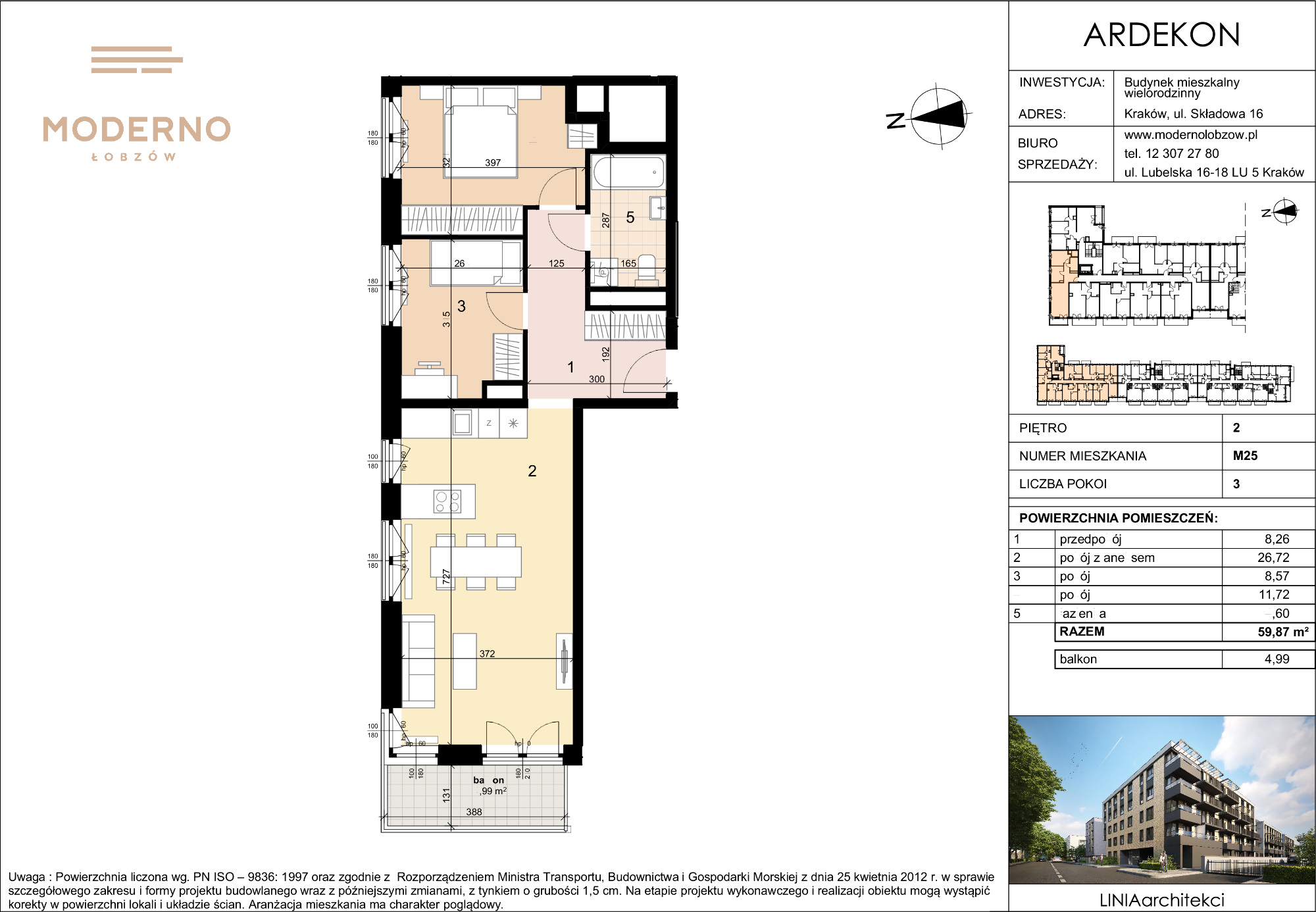 Mieszkanie 59,87 m², piętro 2, oferta nr 25, Moderno Łobzów, Kraków, Krowodrza, ul. Składowa-idx