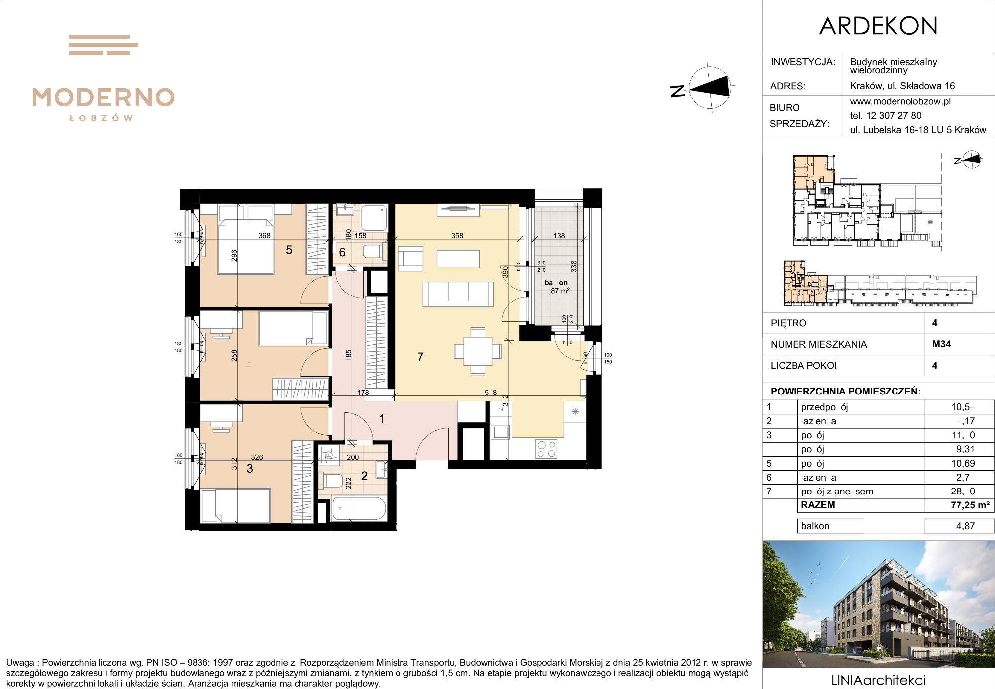 Mieszkanie 77,25 m², piętro 4, oferta nr 34, Moderno Łobzów, Kraków, Krowodrza, ul. Składowa-idx