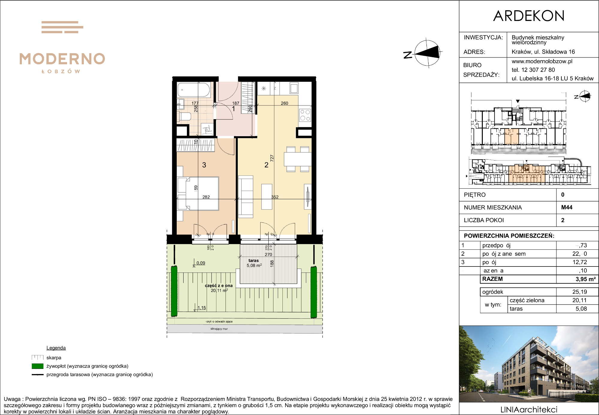 Mieszkanie 43,95 m², parter, oferta nr 44, Moderno Łobzów, Kraków, Krowodrza, ul. Składowa-idx