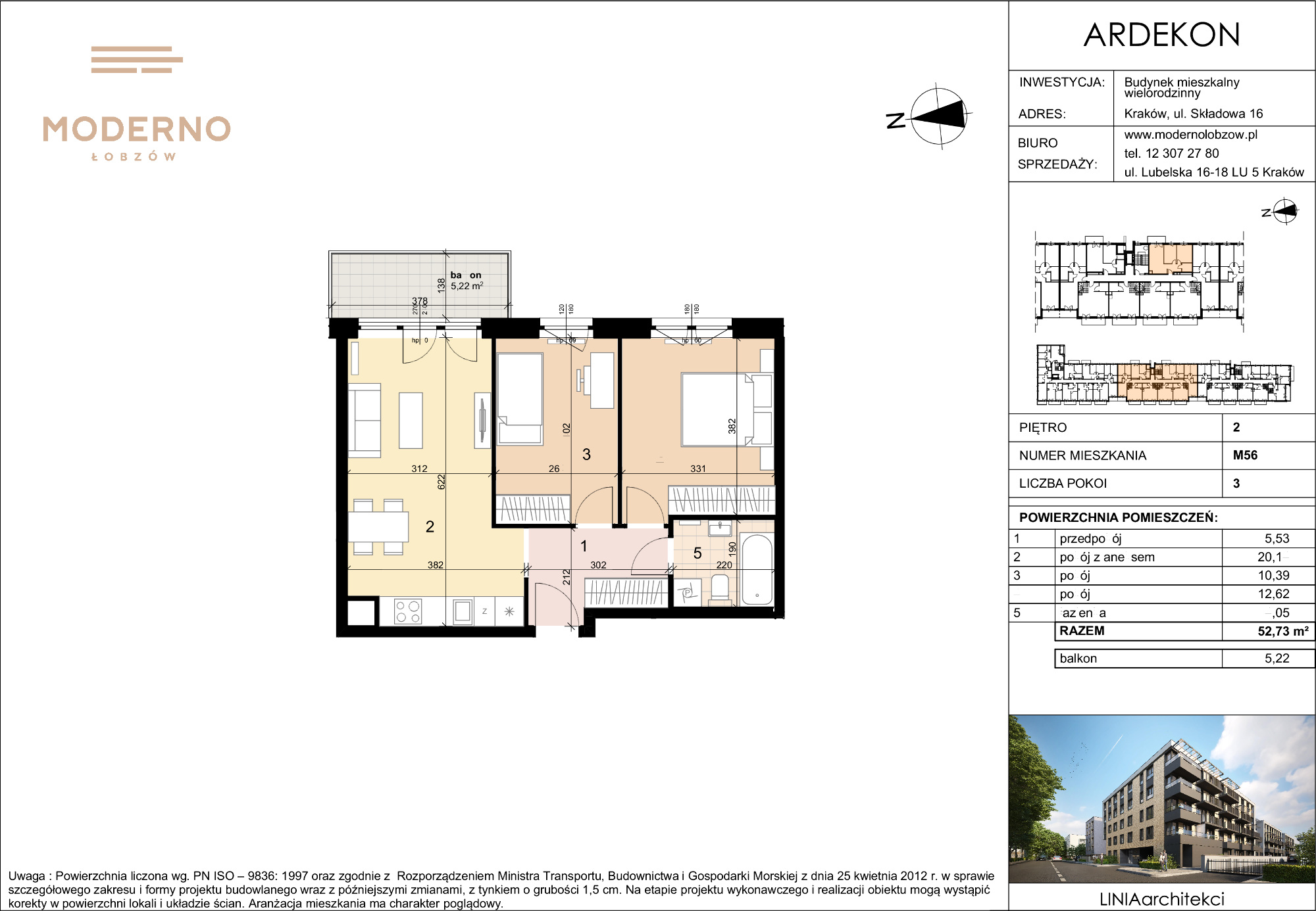 Mieszkanie 52,73 m², piętro 2, oferta nr 56, Moderno Łobzów, Kraków, Krowodrza, ul. Składowa-idx