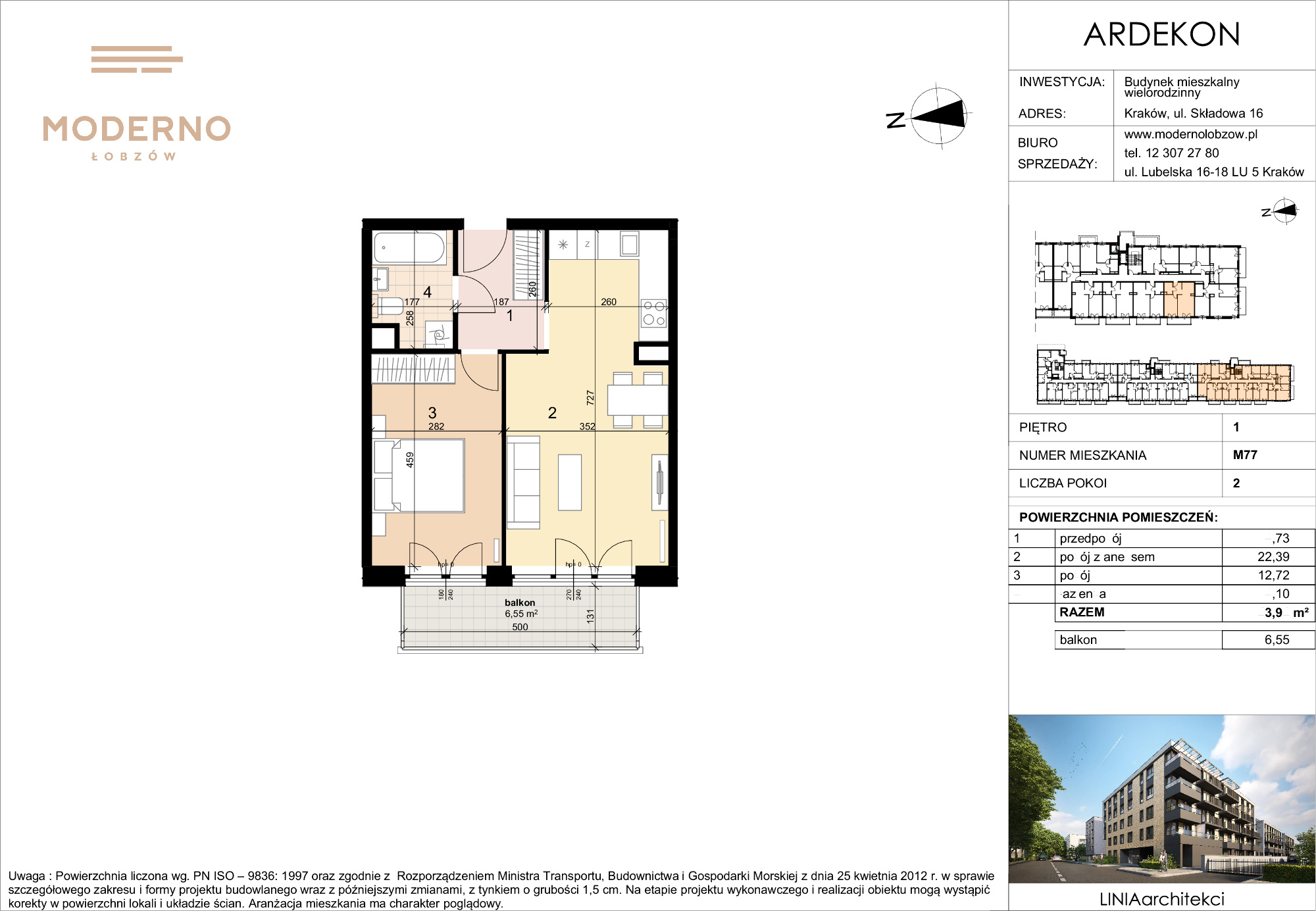 Mieszkanie 43,94 m², piętro 1, oferta nr 77, Moderno Łobzów, Kraków, Krowodrza, ul. Składowa-idx