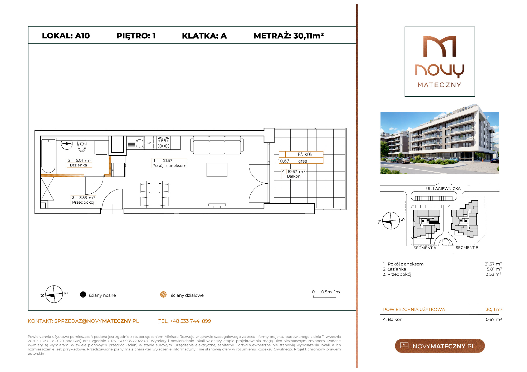 Mieszkanie 30,11 m², piętro 1, oferta nr A10, Novy Mateczny, Kraków, Podgórze, ul. Łagiewnicka-idx