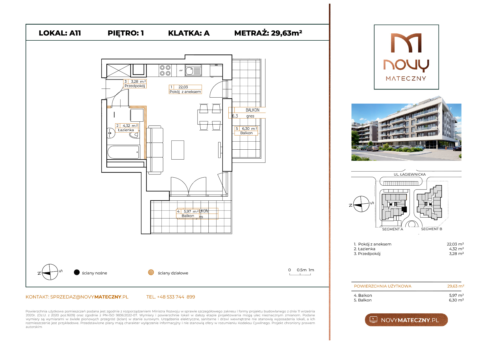 Mieszkanie 29,63 m², piętro 1, oferta nr A11, Novy Mateczny, Kraków, Podgórze, ul. Łagiewnicka-idx