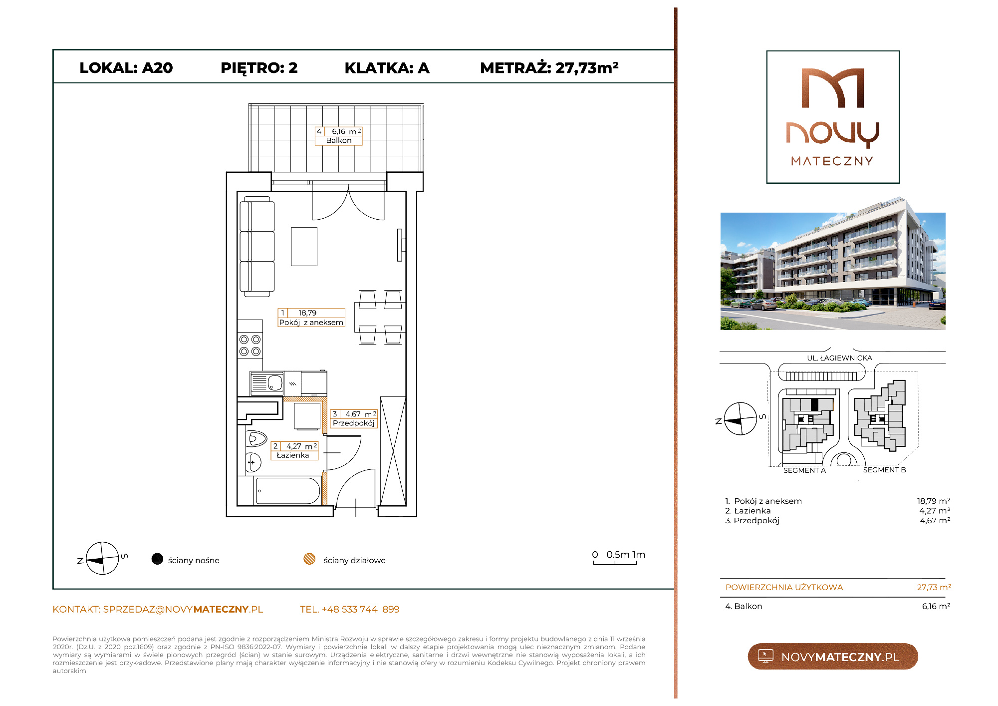 Mieszkanie 27,73 m², piętro 2, oferta nr A20, Novy Mateczny, Kraków, Podgórze, ul. Łagiewnicka-idx