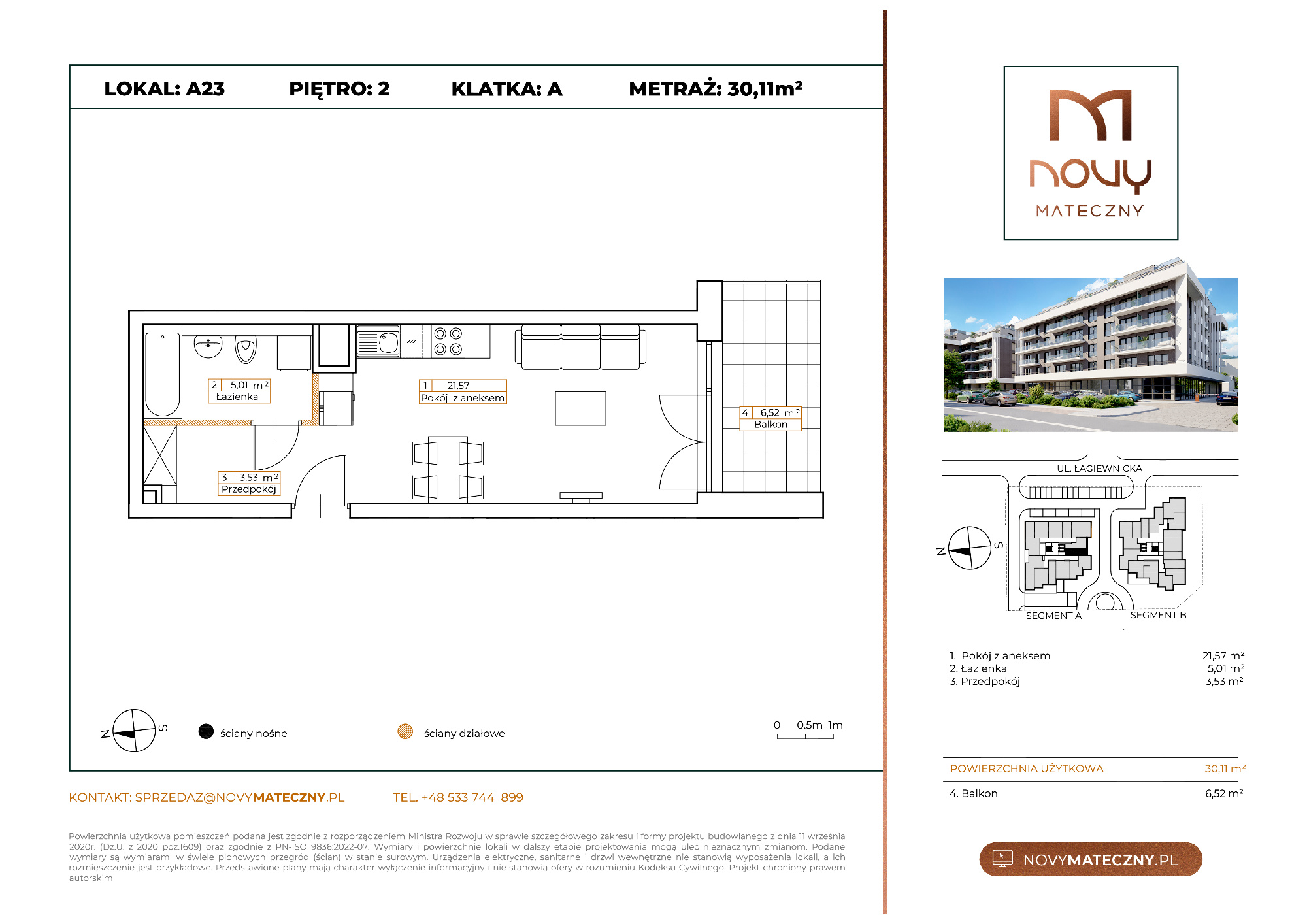 Mieszkanie 30,11 m², piętro 2, oferta nr A23, Novy Mateczny, Kraków, Podgórze, ul. Łagiewnicka-idx