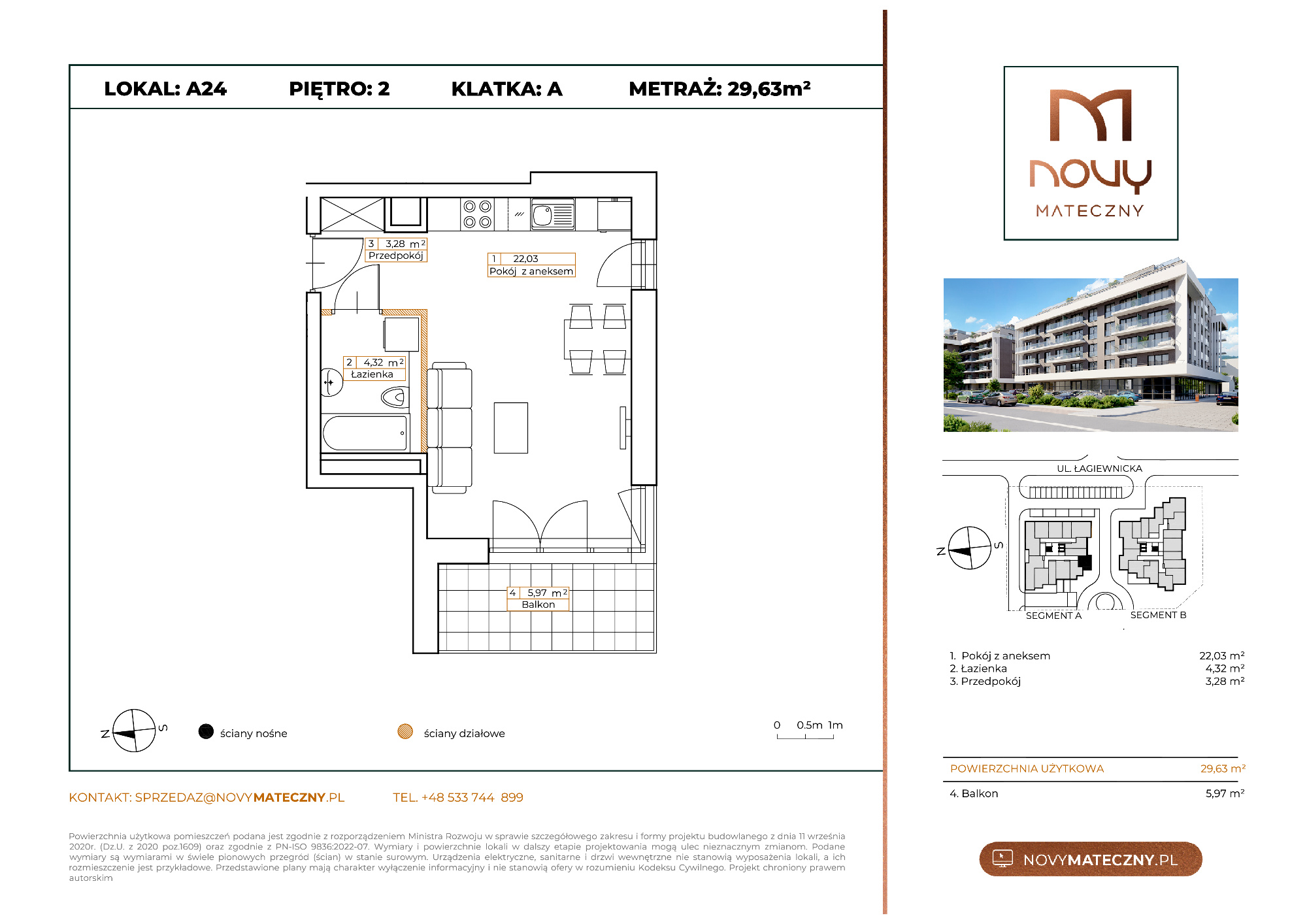 Mieszkanie 29,63 m², piętro 2, oferta nr A24, Novy Mateczny, Kraków, Podgórze, ul. Łagiewnicka-idx