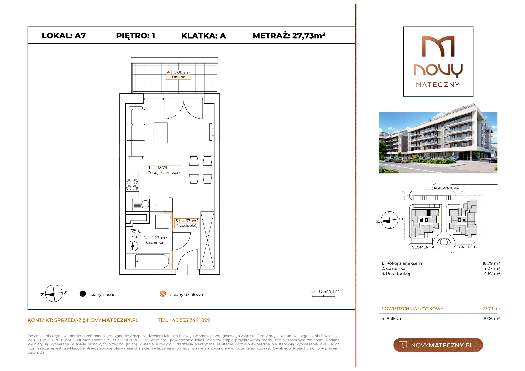 Mieszkanie 27,73 m², piętro 1, oferta nr A07, Novy Mateczny, Kraków, Podgórze, ul. Łagiewnicka-idx