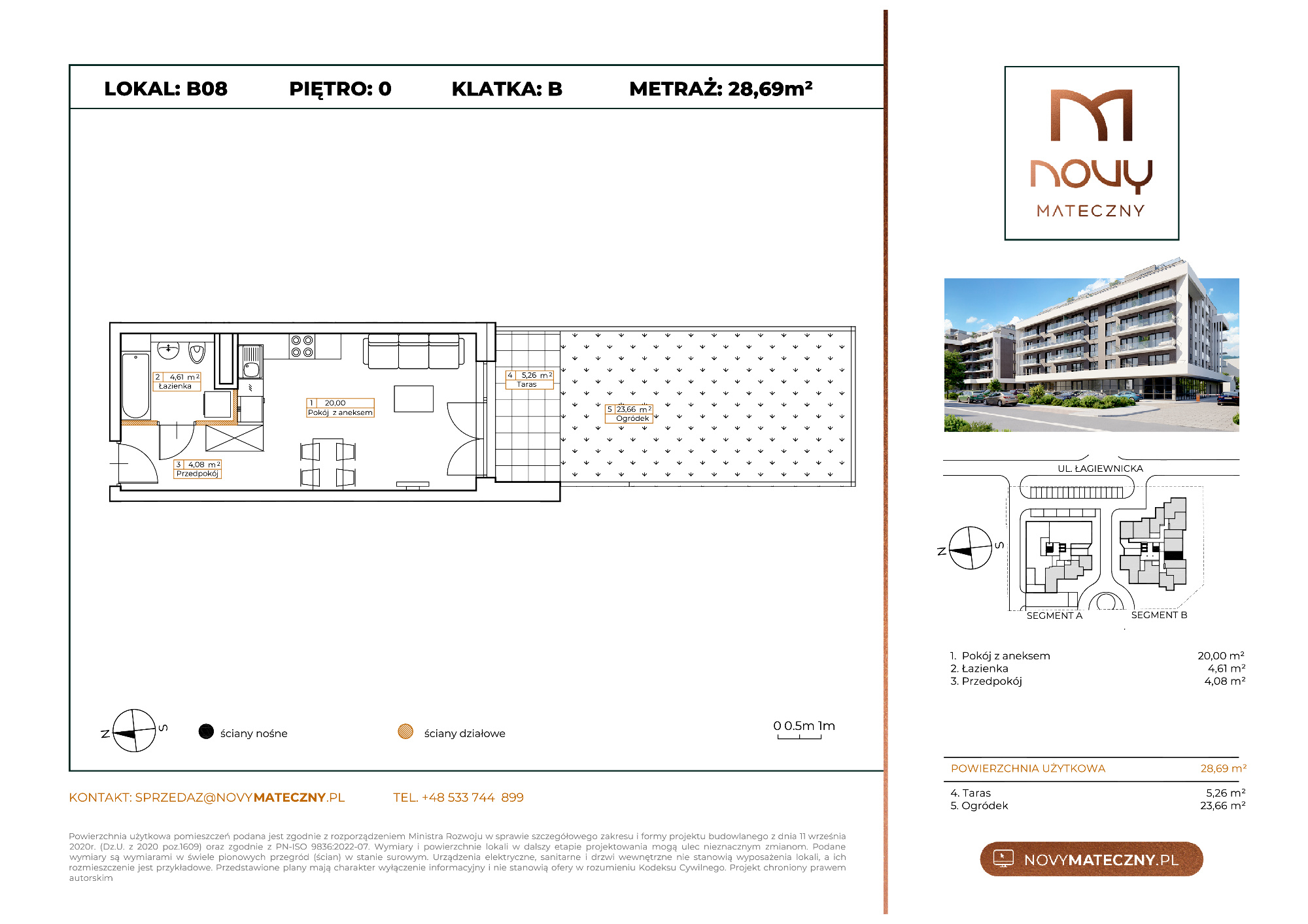 Mieszkanie 28,69 m², parter, oferta nr B08, Novy Mateczny, Kraków, Podgórze, ul. Łagiewnicka-idx