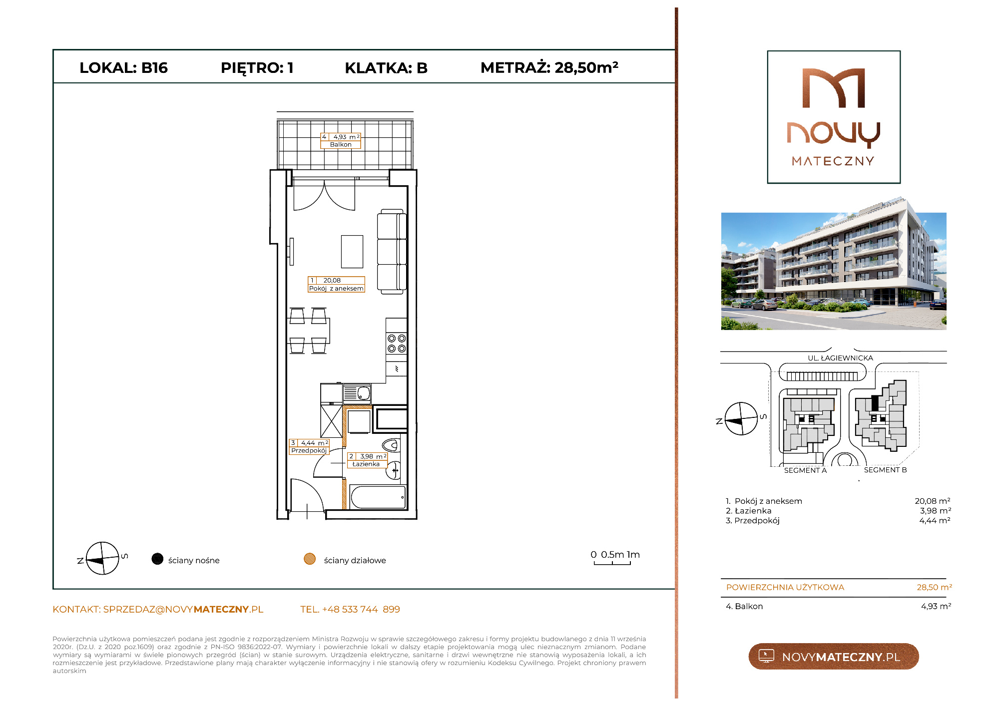 Mieszkanie 28,50 m², piętro 1, oferta nr B16, Novy Mateczny, Kraków, Podgórze, ul. Łagiewnicka-idx