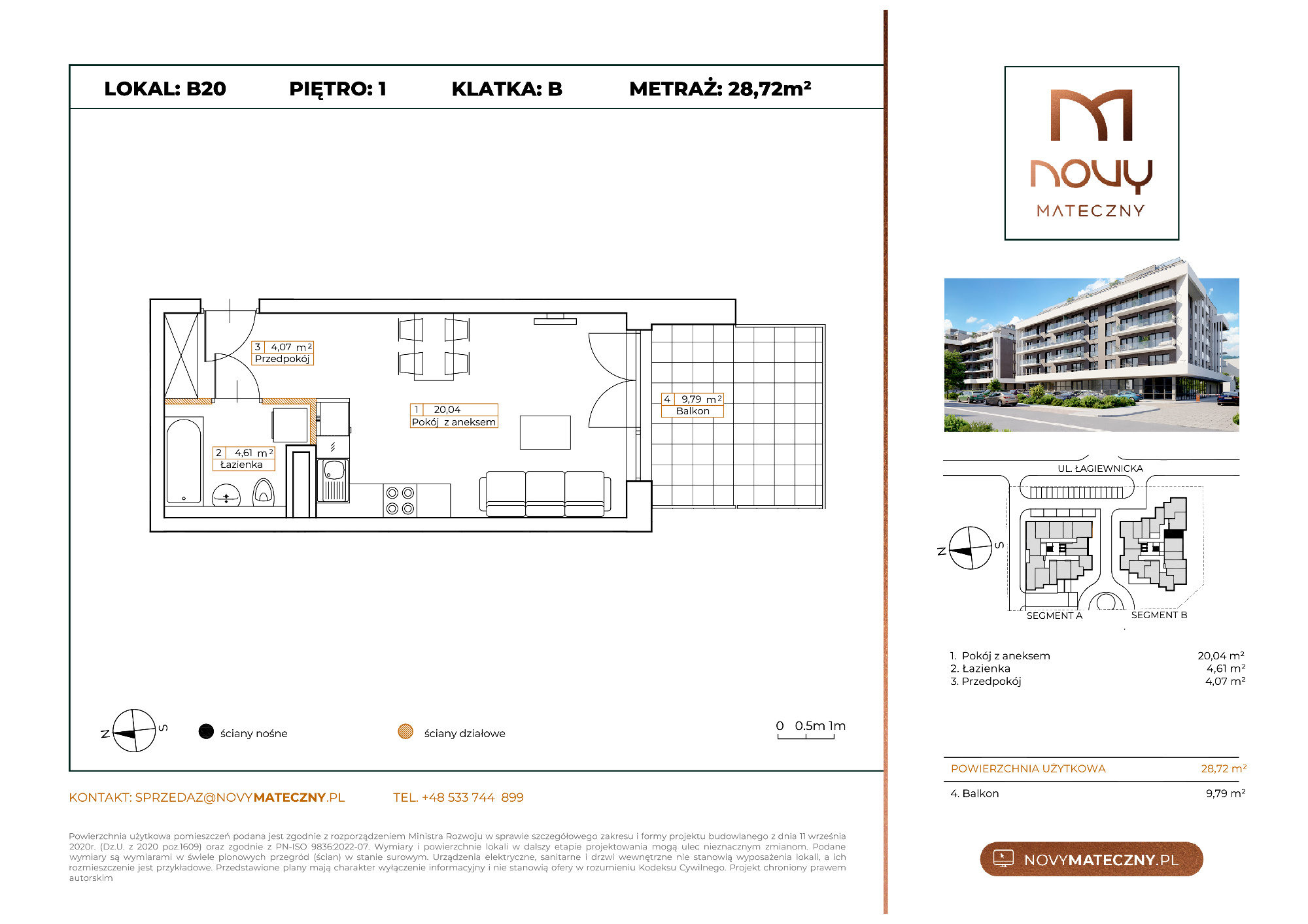 Mieszkanie 28,72 m², piętro 1, oferta nr B20, Novy Mateczny, Kraków, Podgórze, ul. Łagiewnicka-idx