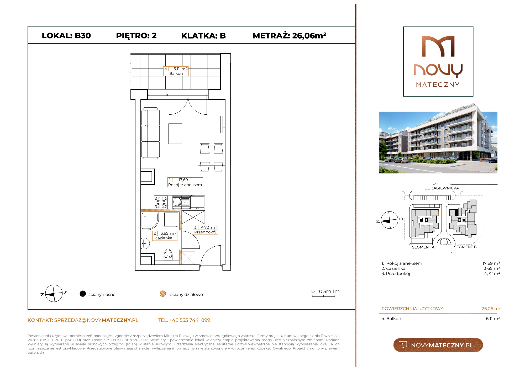 Mieszkanie 26,06 m², piętro 2, oferta nr B30, Novy Mateczny, Kraków, Podgórze, ul. Łagiewnicka-idx