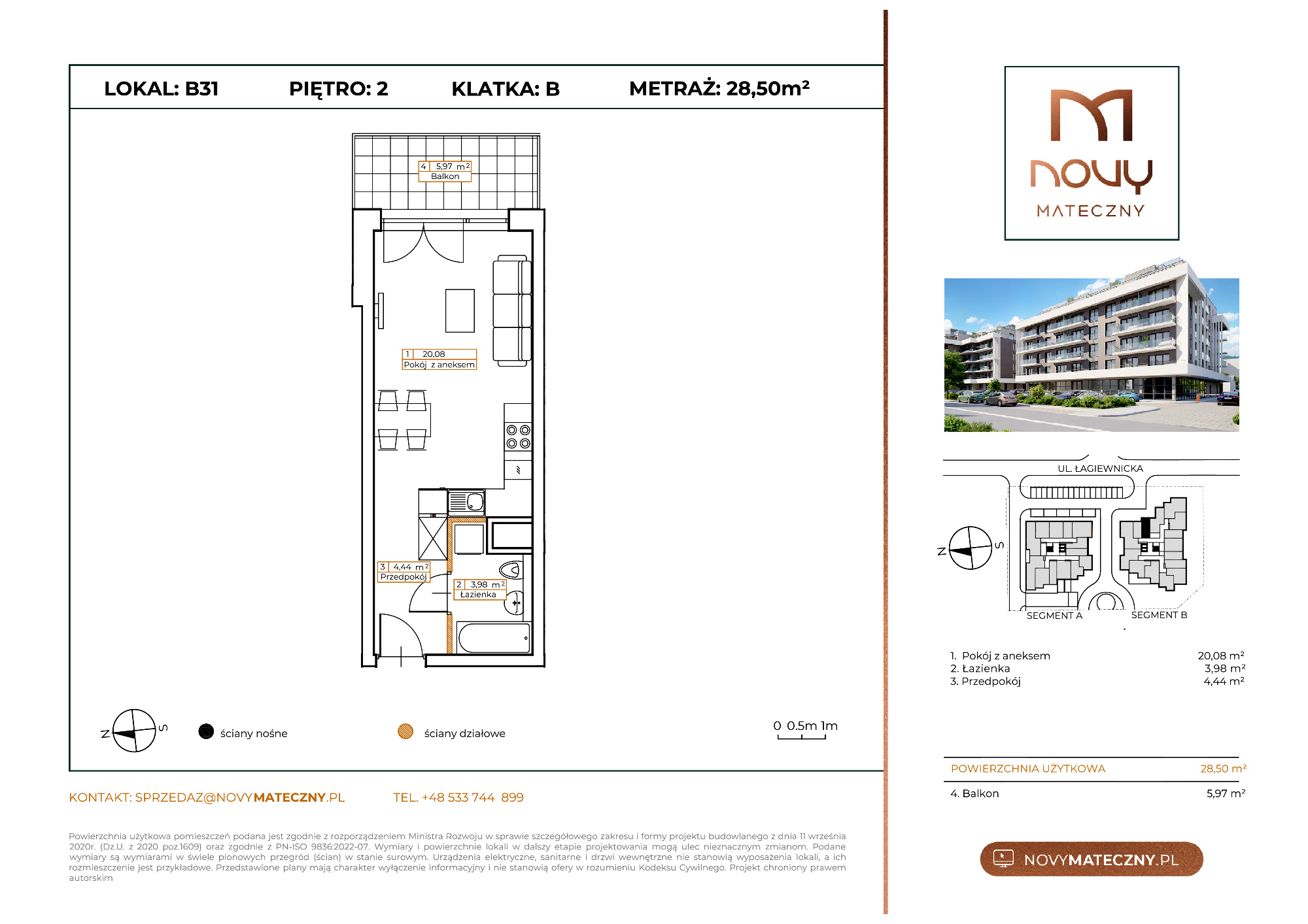 Mieszkanie 28,50 m², piętro 2, oferta nr B31, Novy Mateczny, Kraków, Podgórze, ul. Łagiewnicka-idx