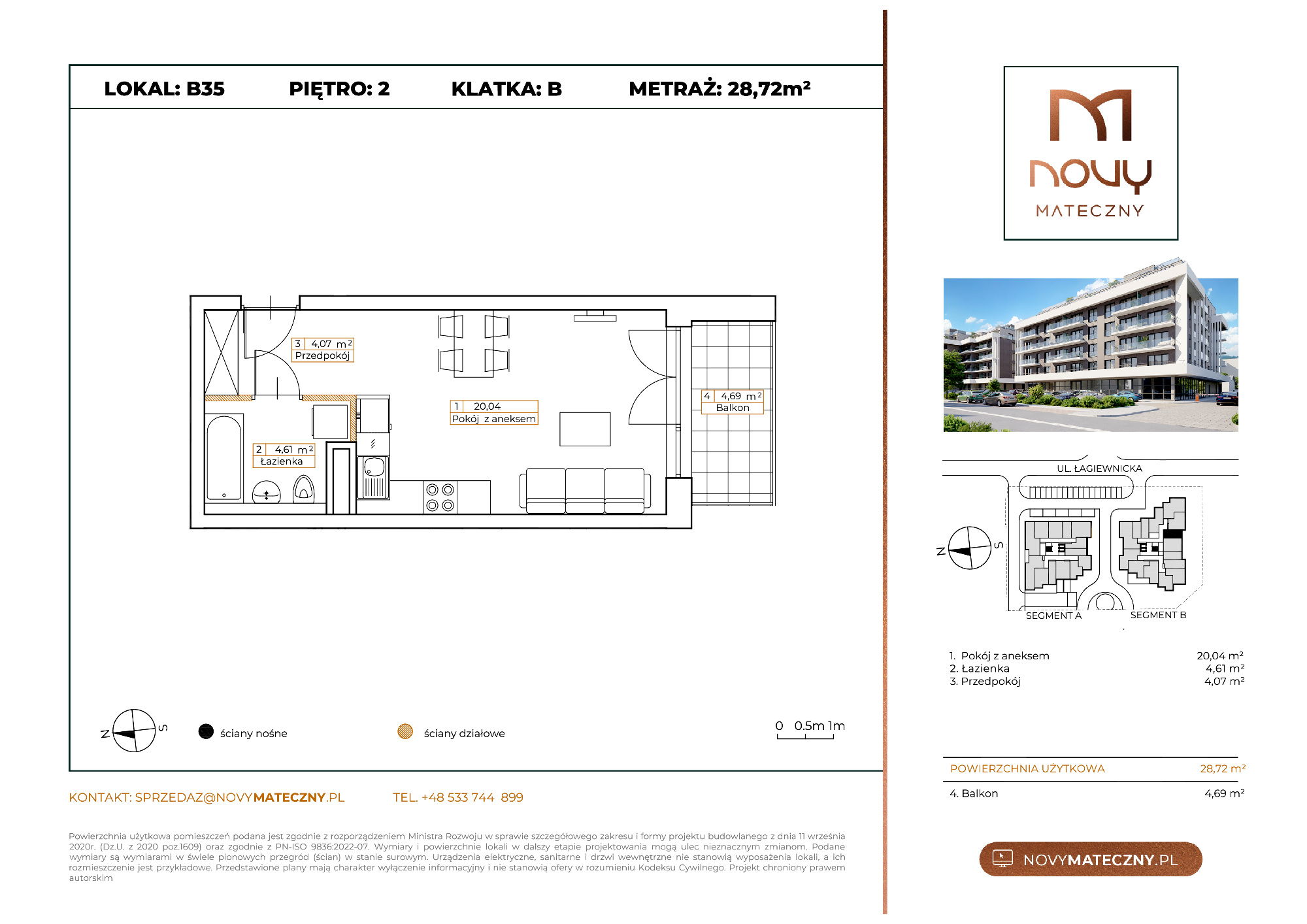 Mieszkanie 28,72 m², piętro 2, oferta nr B35, Novy Mateczny, Kraków, Podgórze, ul. Łagiewnicka-idx