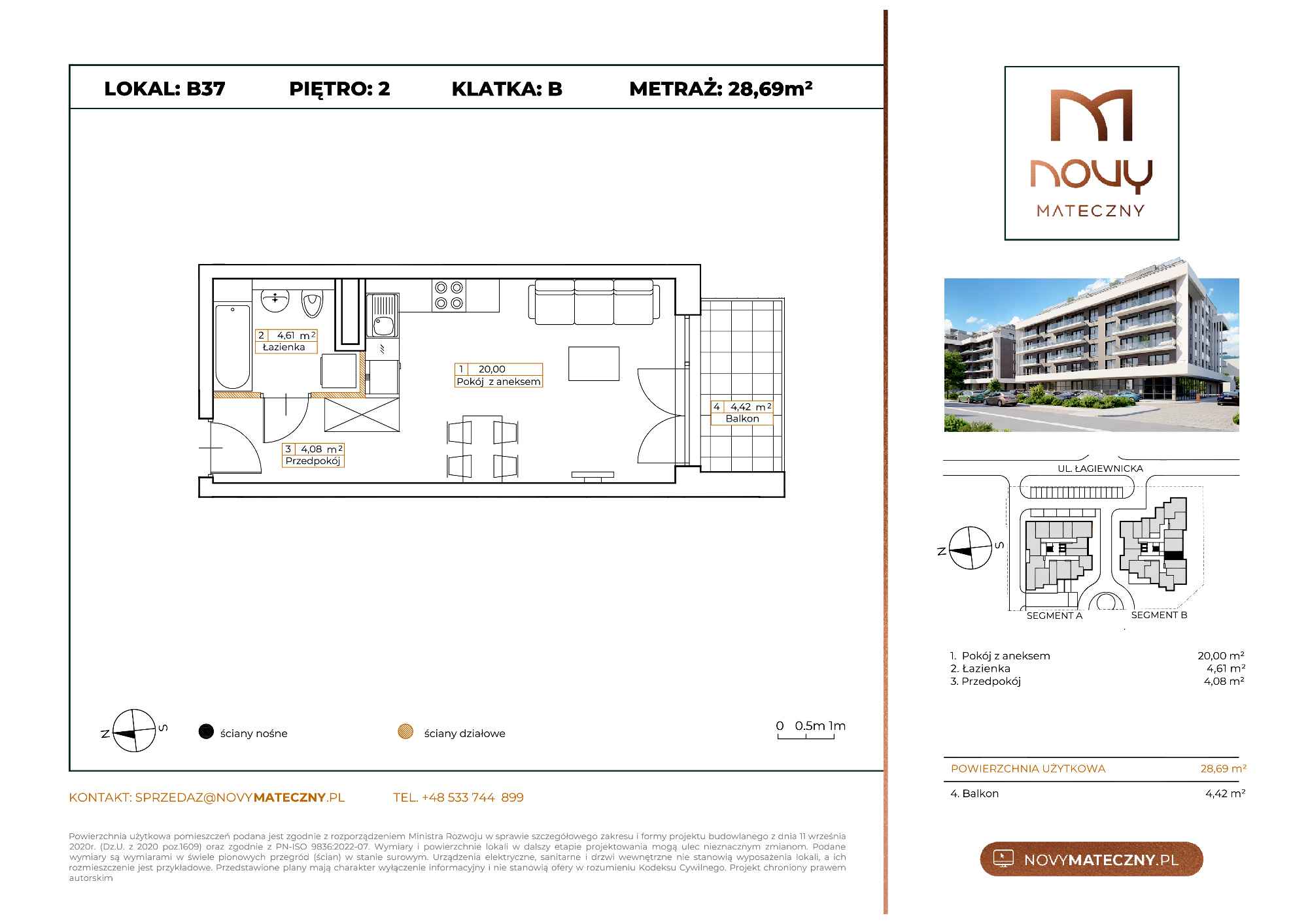 Mieszkanie 28,69 m², piętro 2, oferta nr B37, Novy Mateczny, Kraków, Podgórze, ul. Łagiewnicka-idx