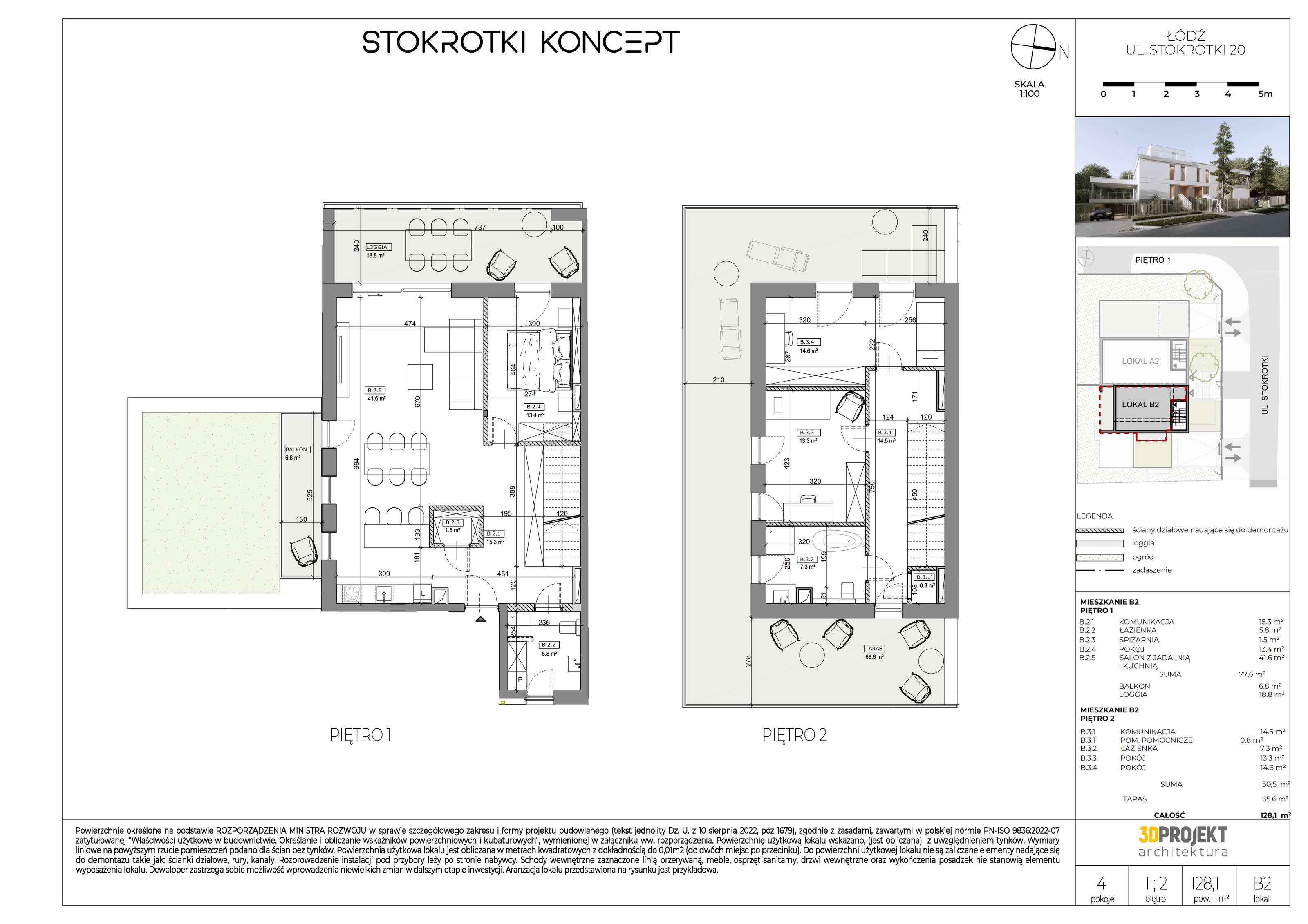 Apartament 128,10 m², piętro 1, oferta nr B2, Stokrotki Koncept, Łódź, Bałuty, ul. Stokrotki 20-idx