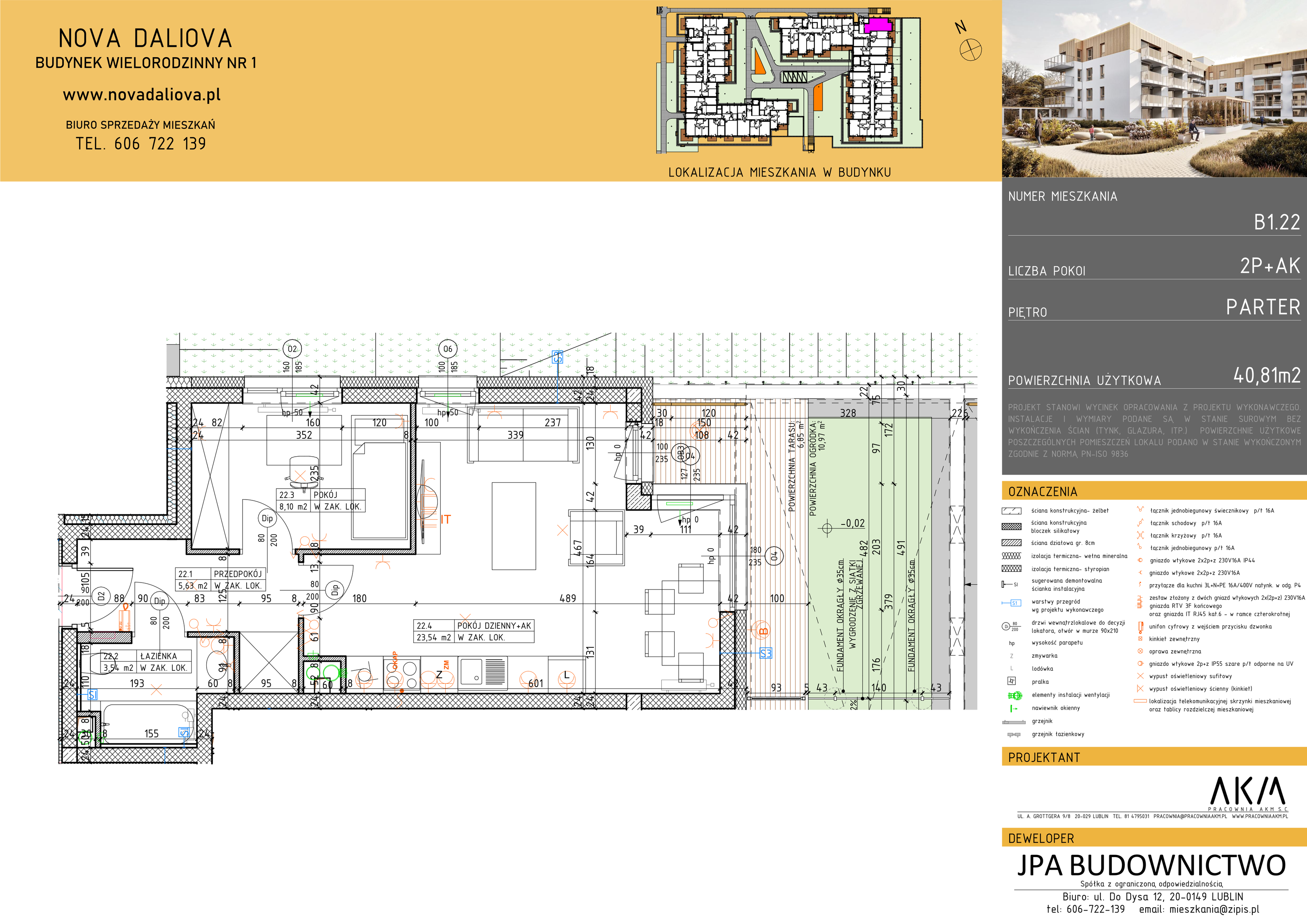 Mieszkanie 40,81 m², parter, oferta nr B1.22, Nova Daliova, Lublin, Ponikwoda, ul. Daliowa-idx