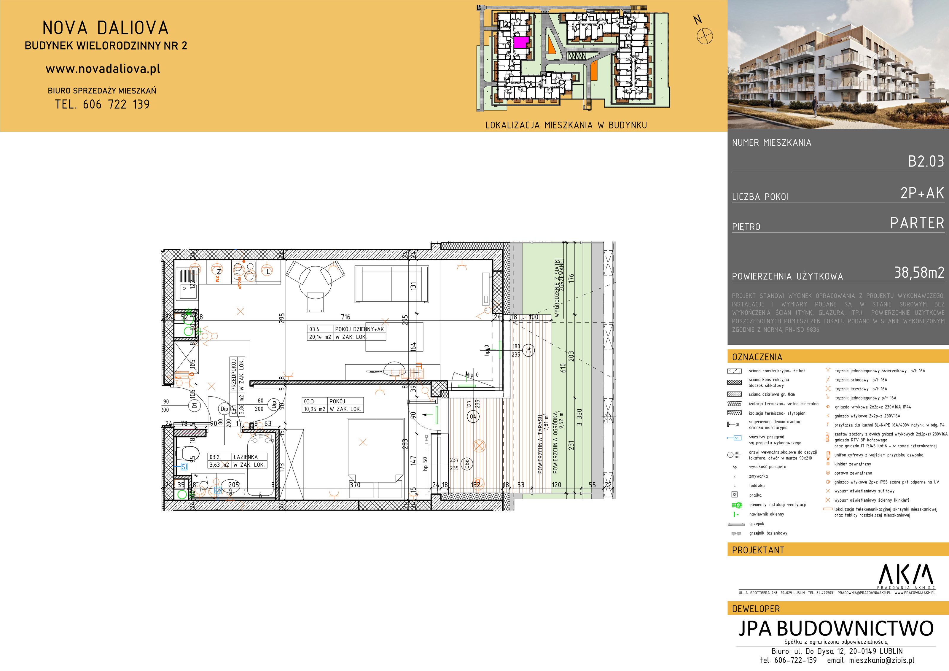 Mieszkanie 38,58 m², parter, oferta nr B2.3, Nova Daliova, Lublin, Ponikwoda, ul. Daliowa-idx