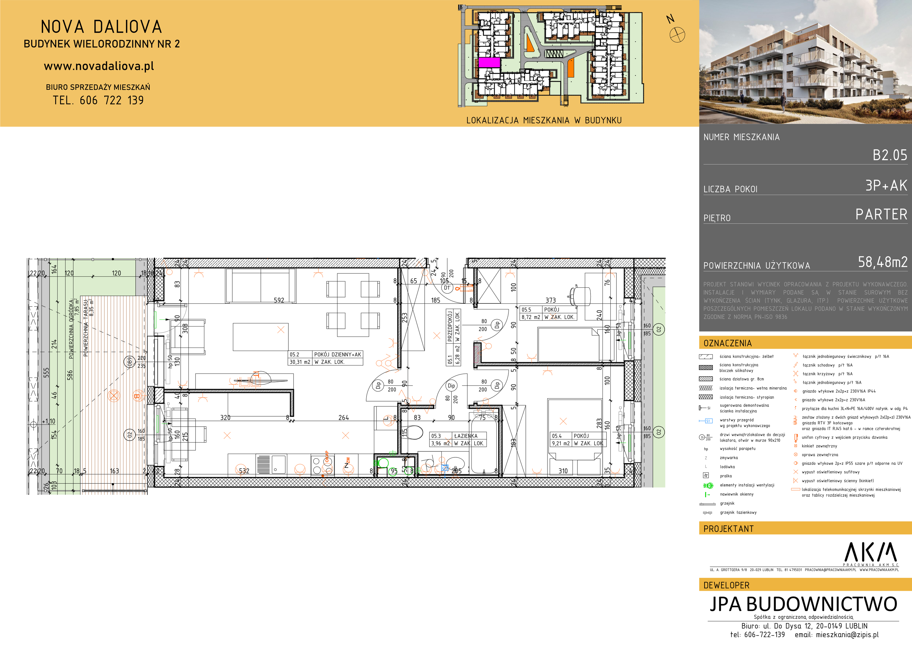 Mieszkanie 58,48 m², parter, oferta nr B2.5, Nova Daliova, Lublin, Ponikwoda, ul. Daliowa-idx