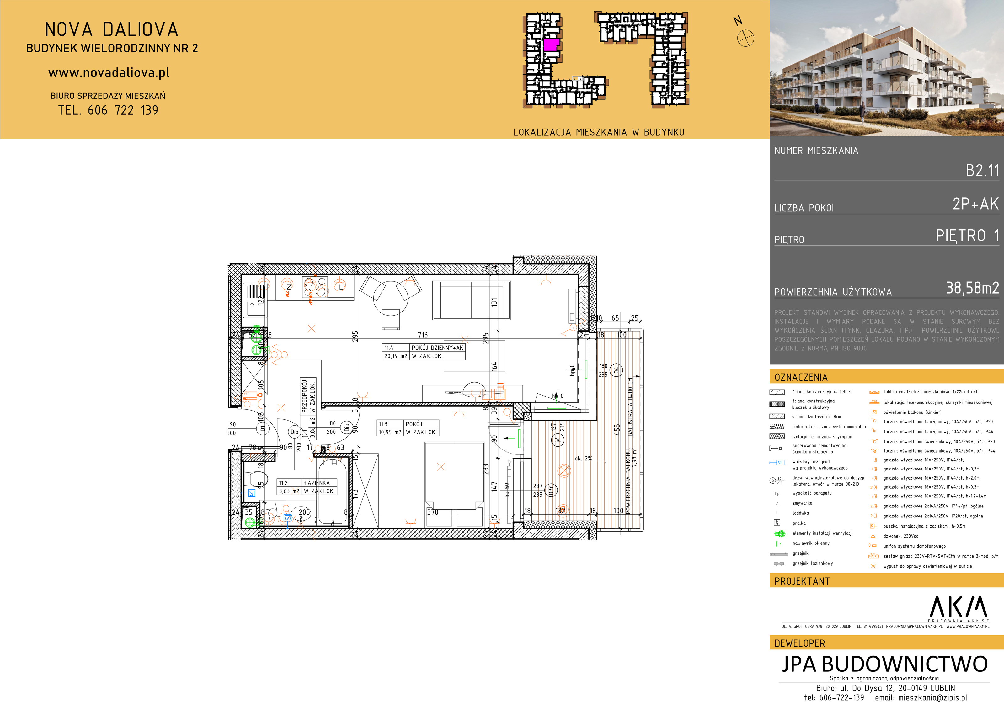 Mieszkanie 38,58 m², piętro 1, oferta nr B2.11, Nova Daliova, Lublin, Ponikwoda, ul. Daliowa-idx