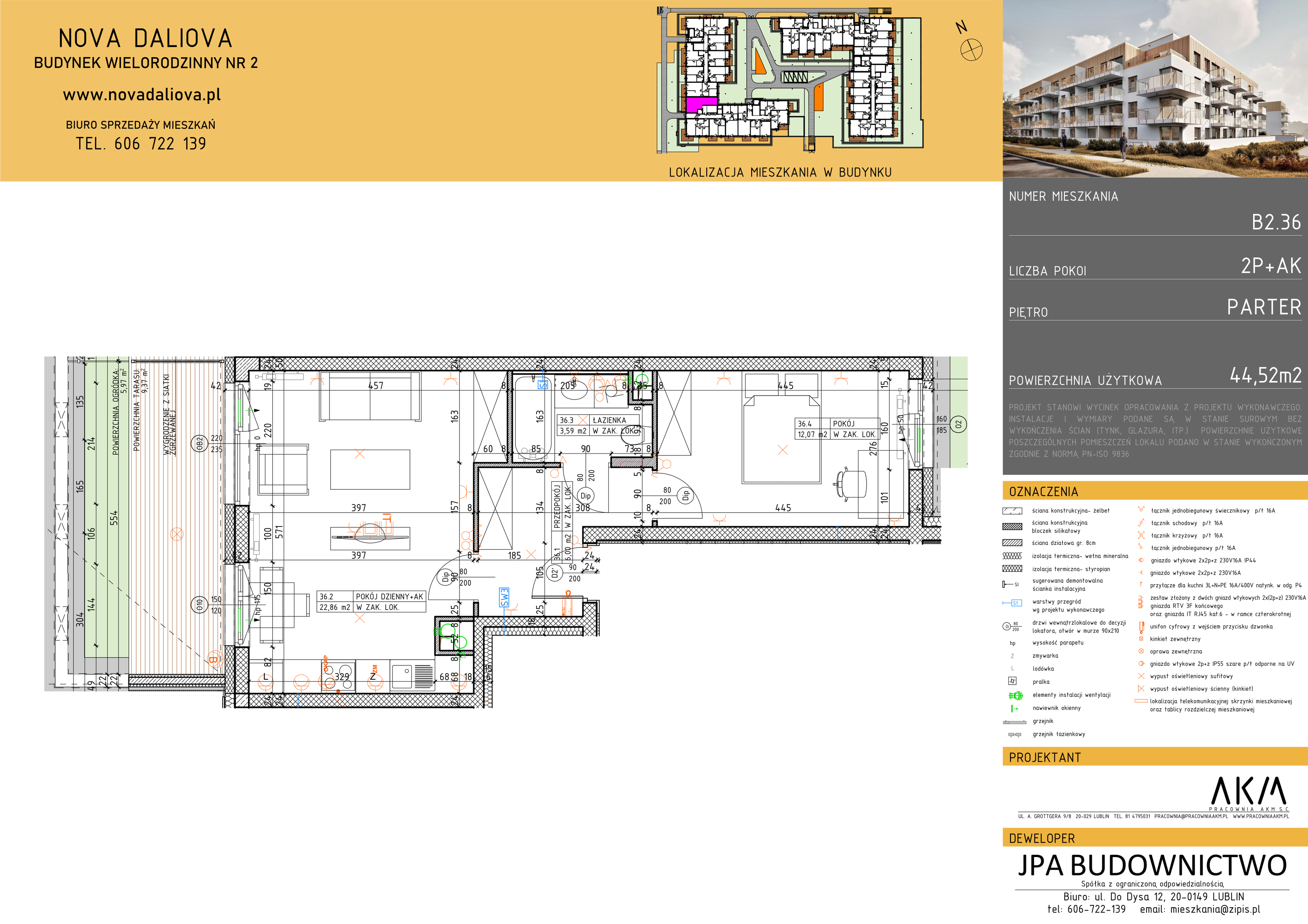 Mieszkanie 44,52 m², parter, oferta nr B2.36, Nova Daliova, Lublin, Ponikwoda, ul. Daliowa-idx