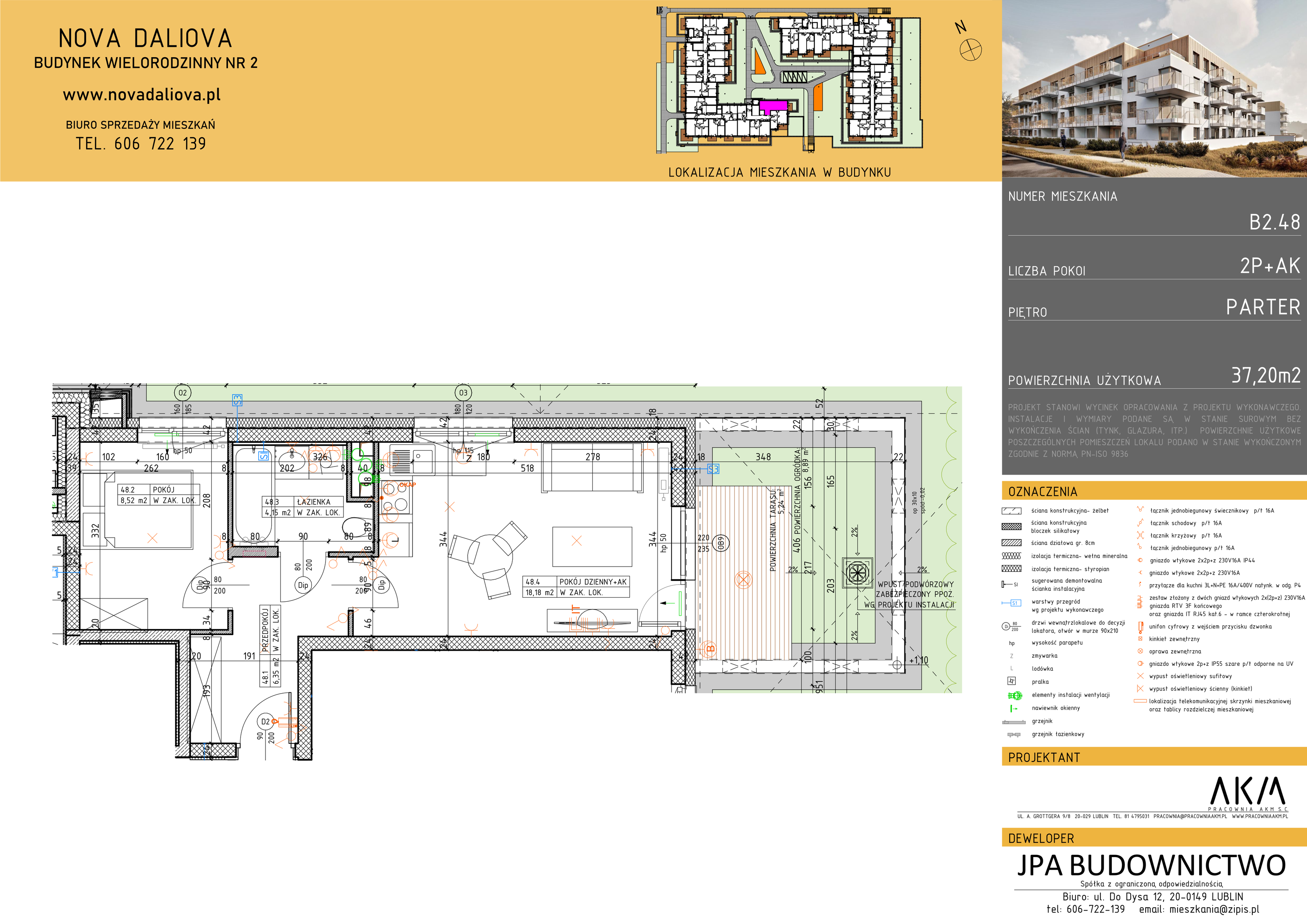 Mieszkanie 37,20 m², parter, oferta nr B2.48, Nova Daliova, Lublin, Ponikwoda, ul. Daliowa-idx