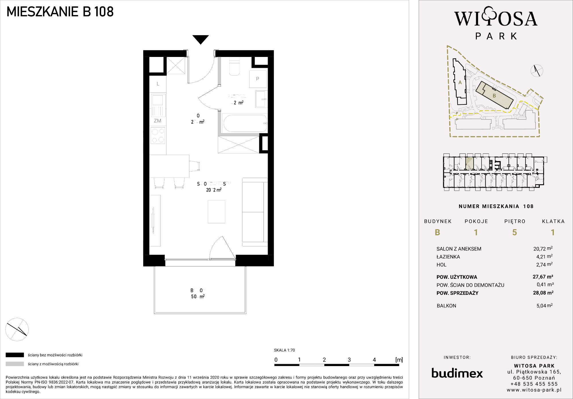 Mieszkanie 28,08 m², piętro 5, oferta nr B/108, Witosa Park, Poznań, Winiary, Winiary, ul. Piątkowska 165 A-B-idx